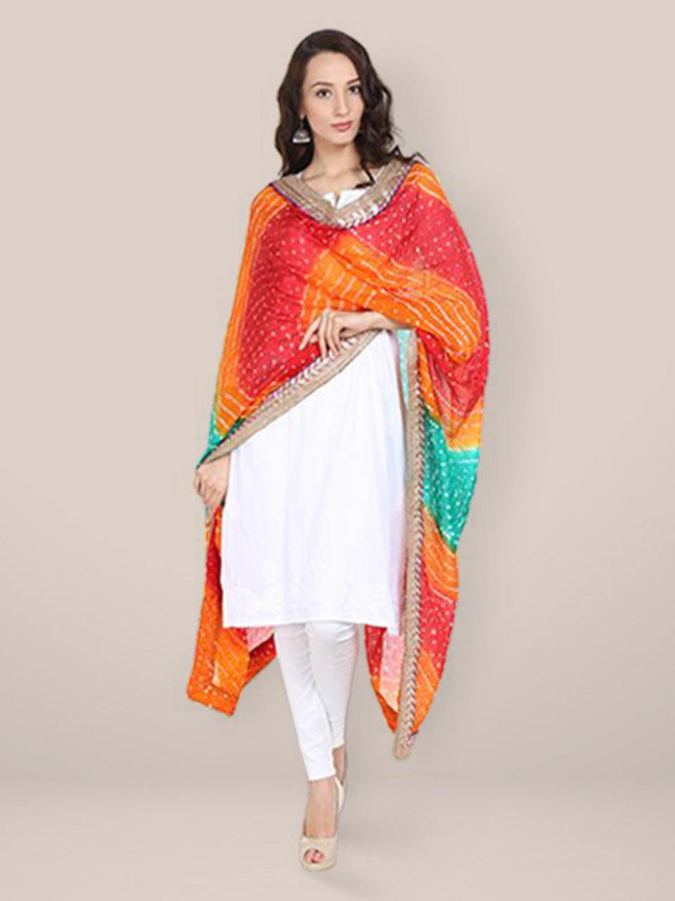 Multicolour  Bandhini Silk Dupatta freeshipping - Dupatta Bazaar