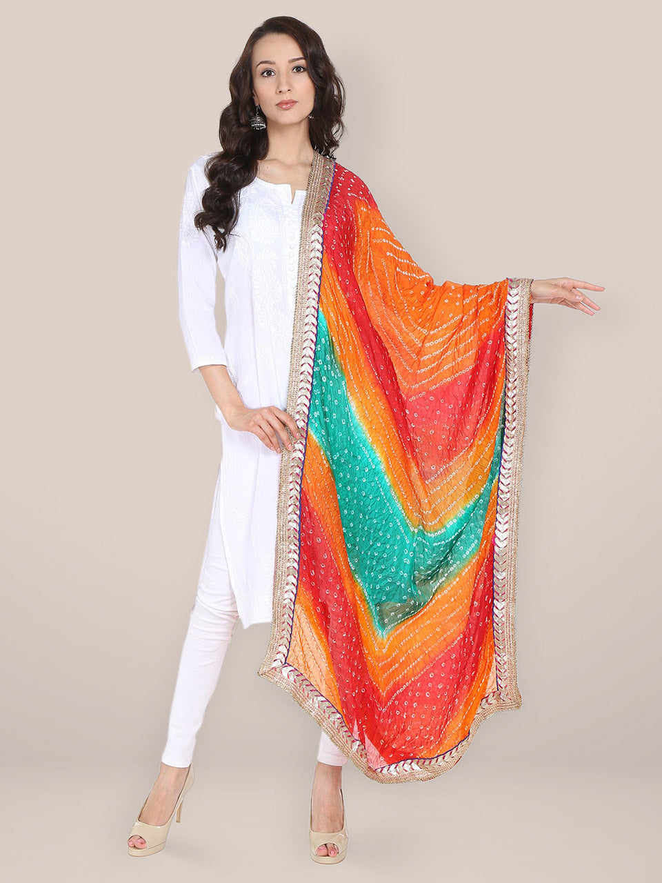 Multicolour  Bandhini Silk Dupatta freeshipping - Dupatta Bazaar