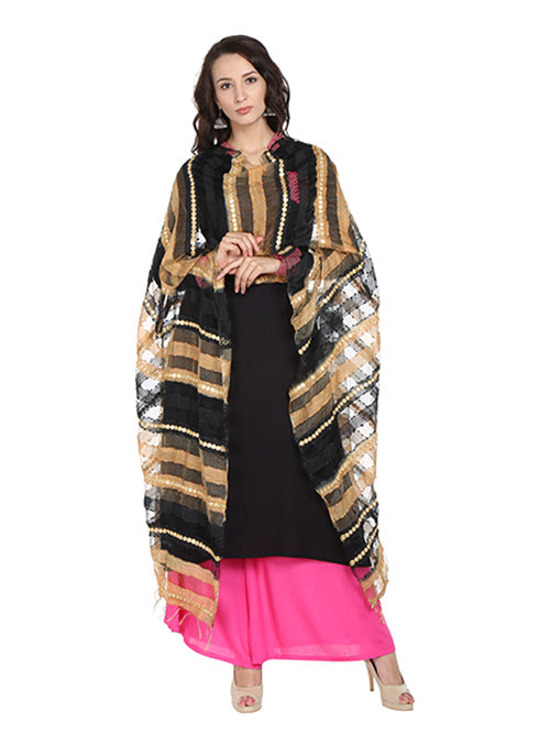 Dupatta Bazaar Woman's Black & Beige Gotta Patti Organza Dupatta - Dupatta Bazaar