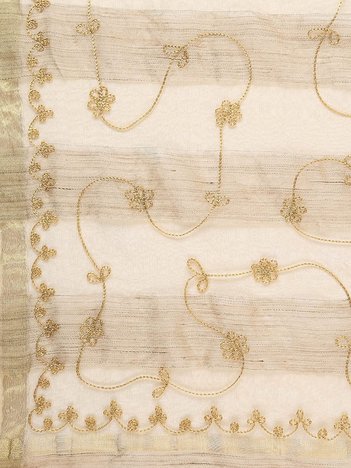 Beige Embroidered Striped Organza Dupatta freeshipping - Dupatta Bazaar