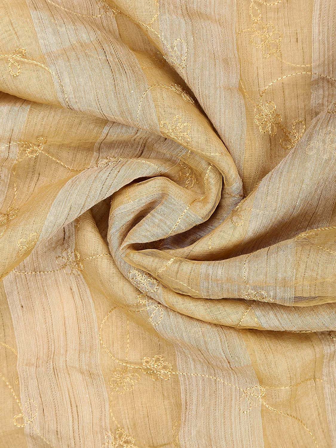 Beige Embroidered Striped Organza Dupatta freeshipping - Dupatta Bazaar