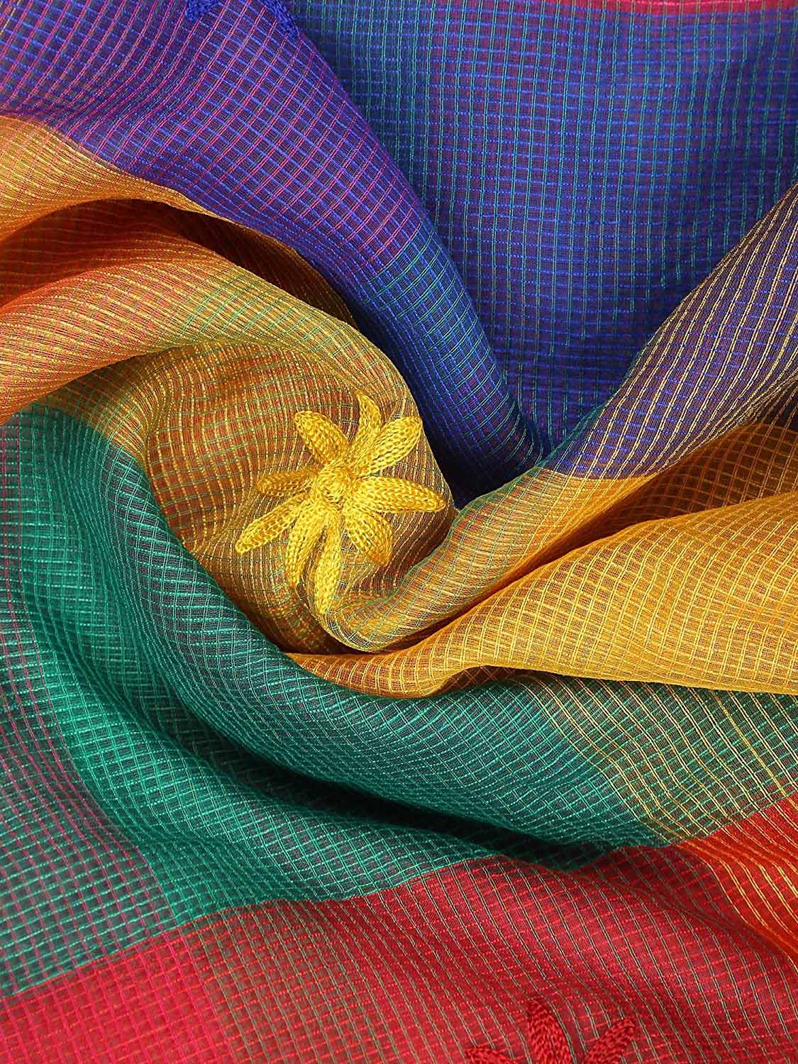 Multicoloured Embroidered Cotton Silk Blend Dupatta freeshipping - Dupatta Bazaar