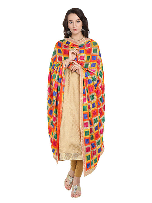 Multicoloured Stunning Phulkari Dupatta - Dupatta Bazaar