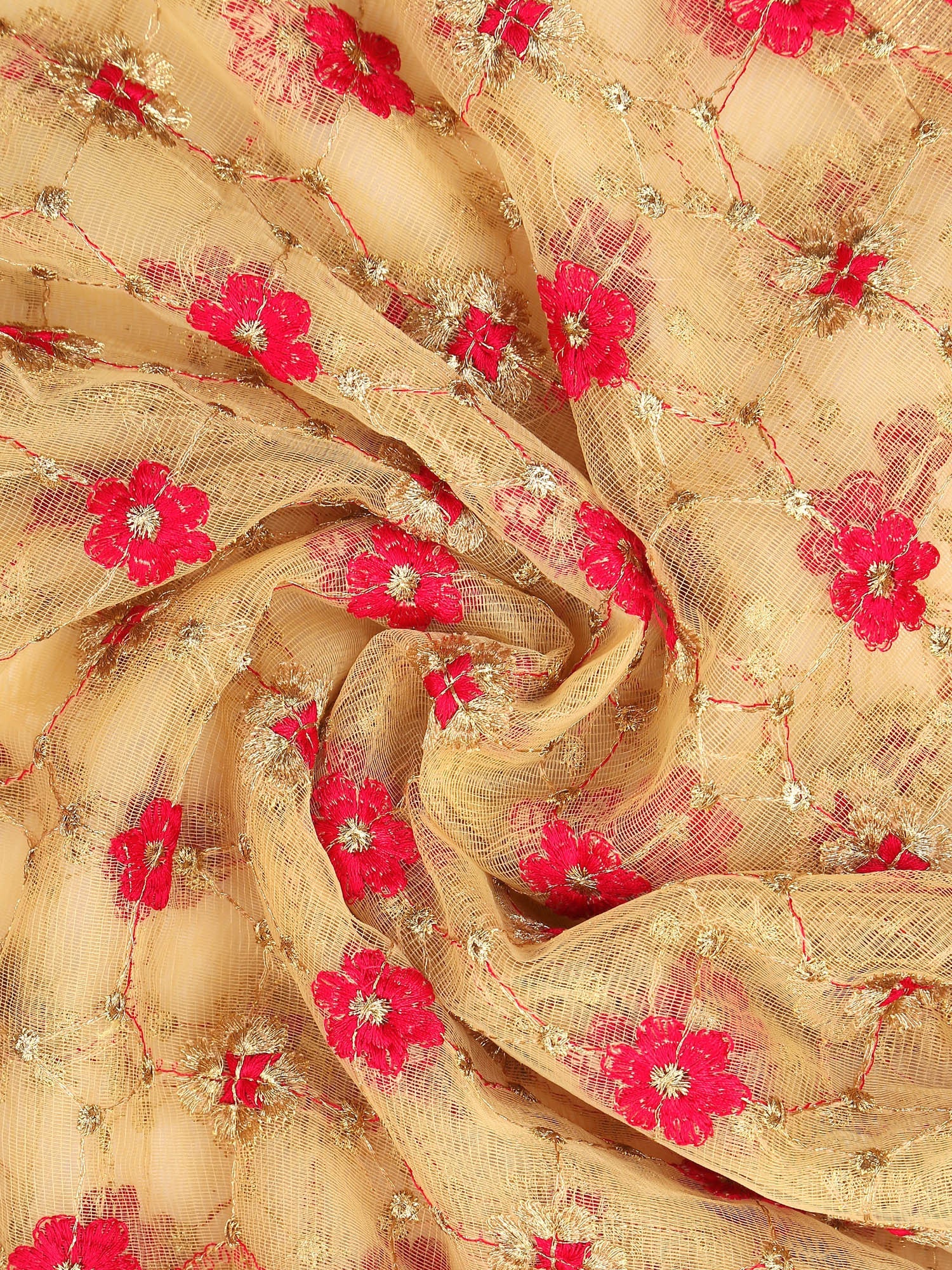 Dupatta Bazaar Women's Embroidered Gold & Red Net Dupatta/Wedding Dupatta - Dupatta Bazaar