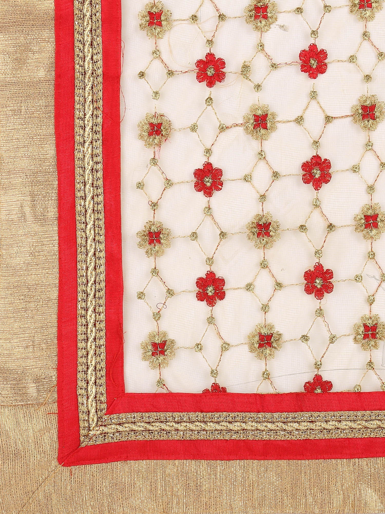 Dupatta Bazaar Women's Embroidered Gold & Red Net Dupatta/Wedding Dupatta - Dupatta Bazaar
