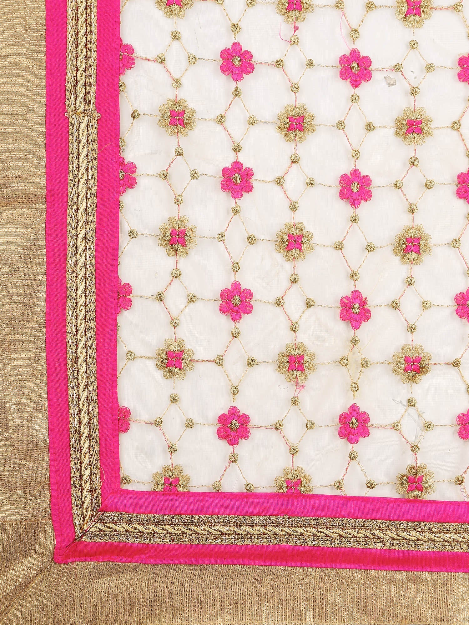 Dupatta Bazaar Women's Embroidered Gold & Pink Net Dupatta/Wedding Dupatta - Dupatta Bazaar