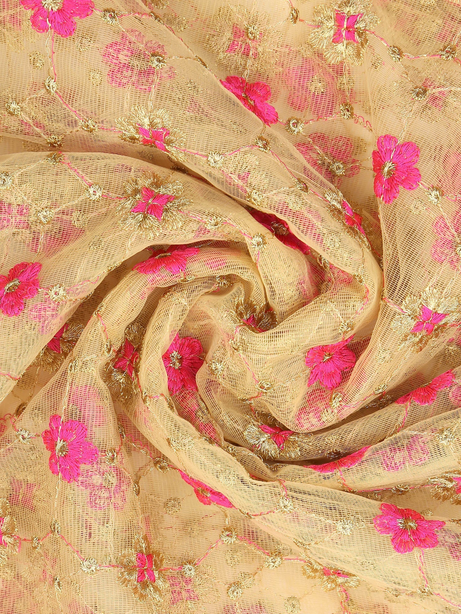 Dupatta Bazaar Women's Embroidered Gold & Pink Net Dupatta/Wedding Dupatta - Dupatta Bazaar