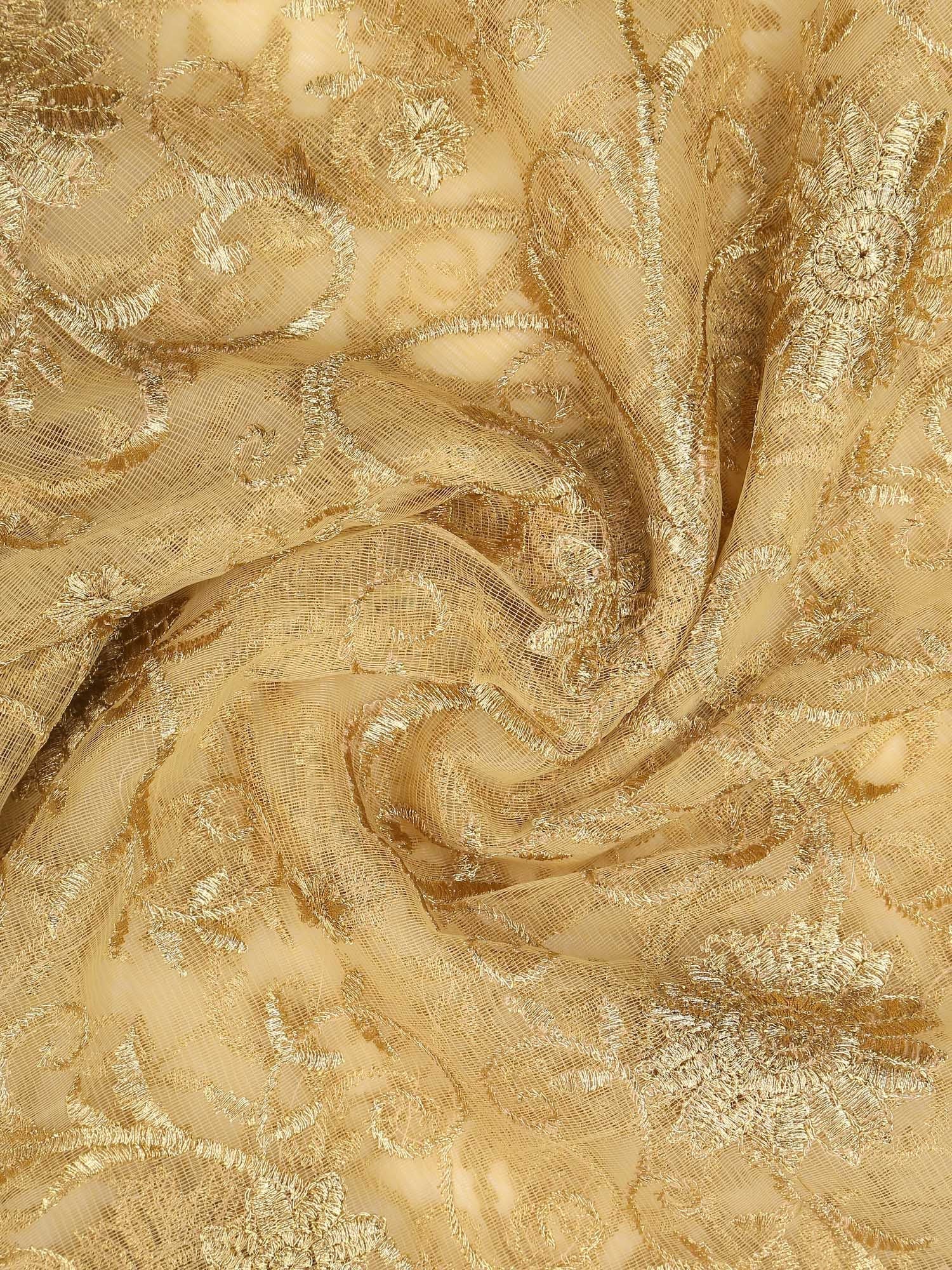 Dupatta Bazaar Women's Embroidered Gold Net Dupatta/Wedding Dupatta - Dupatta Bazaar