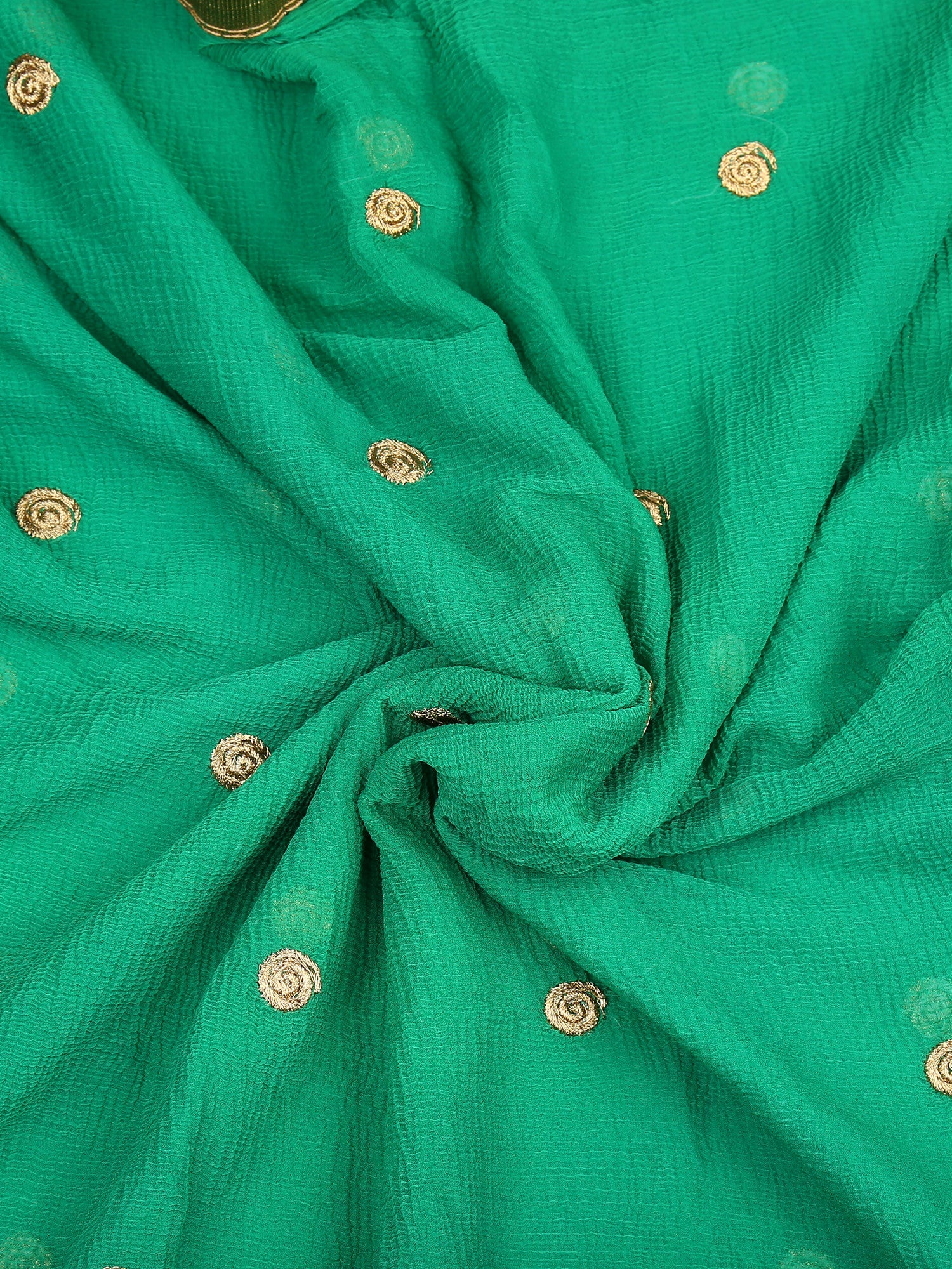 Dupatta Bazaar Woman's Gold Embroidered Green Chiffon Dupatta - Dupatta Bazaar