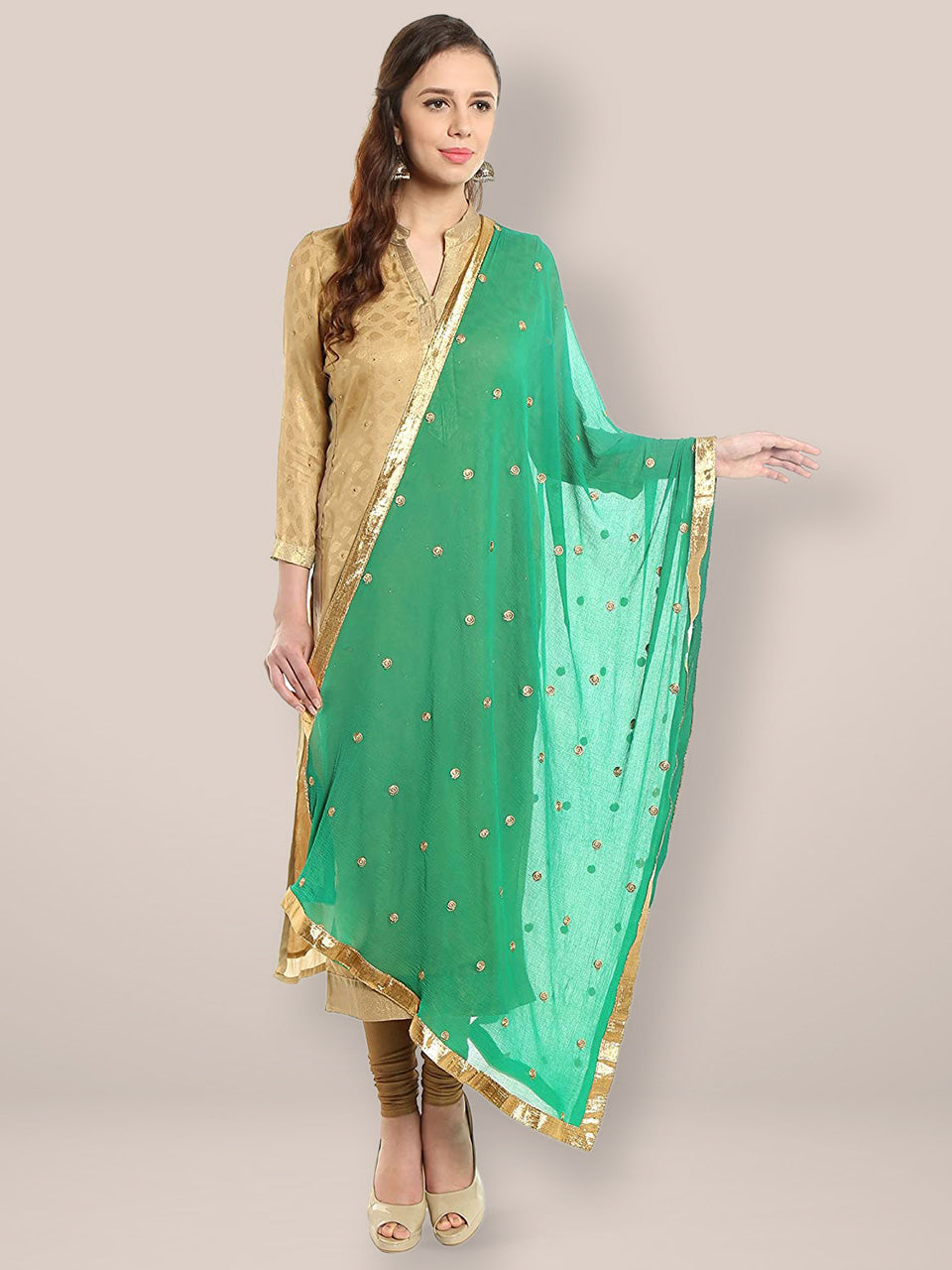 Green Embroidered  Chiffon Dupatta freeshipping - Dupatta Bazaar