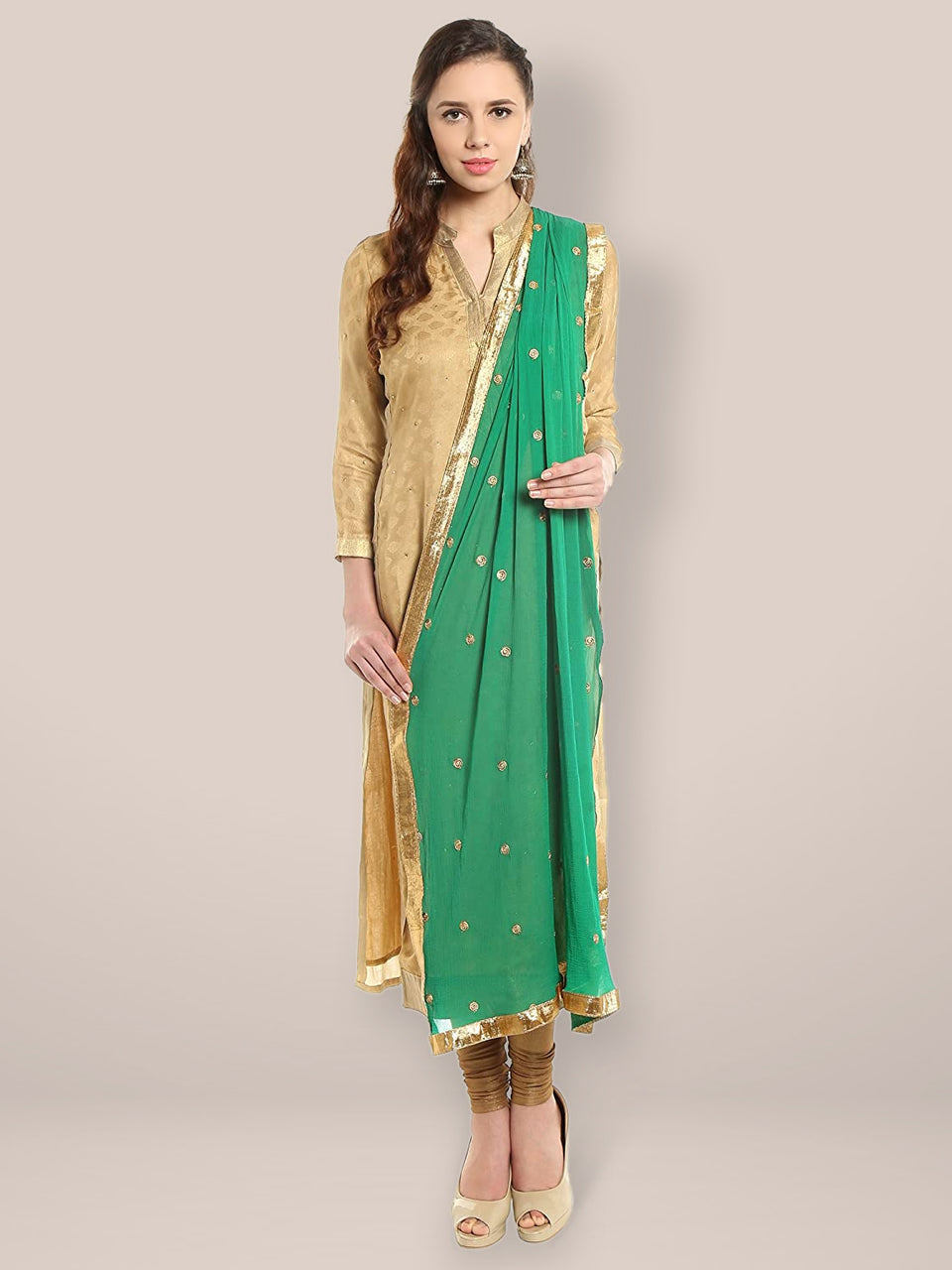 Green Embroidered  Chiffon Dupatta freeshipping - Dupatta Bazaar