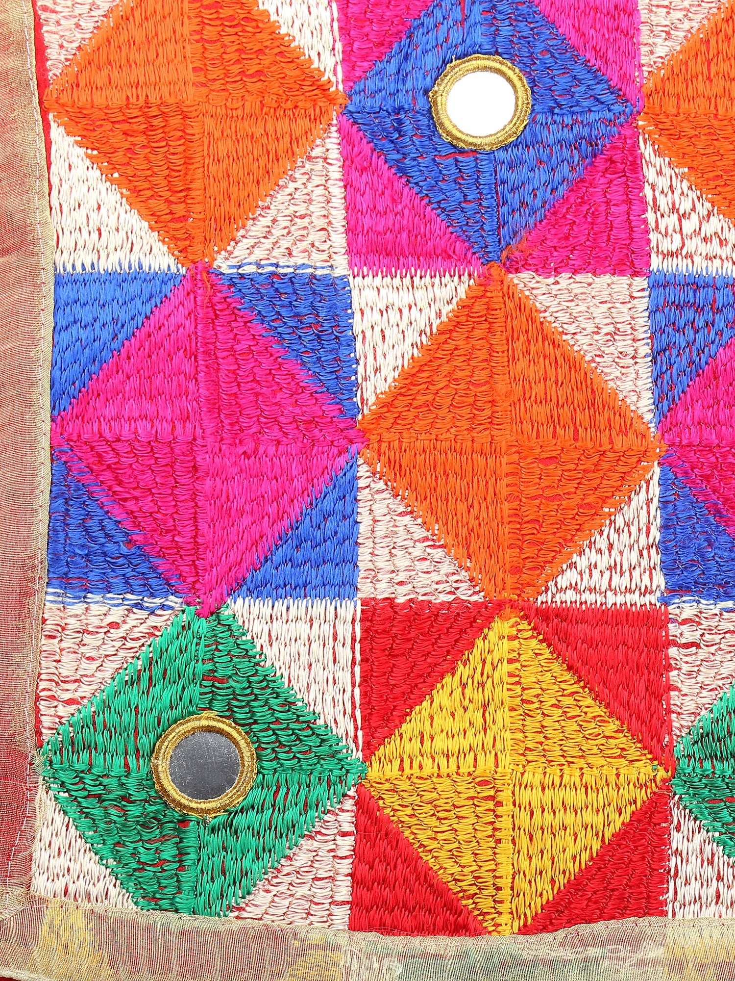 Dupatta Bazaar Woman's Multicoloured Phulkari Embroidered Chiffon Dupatta - Dupatta Bazaar