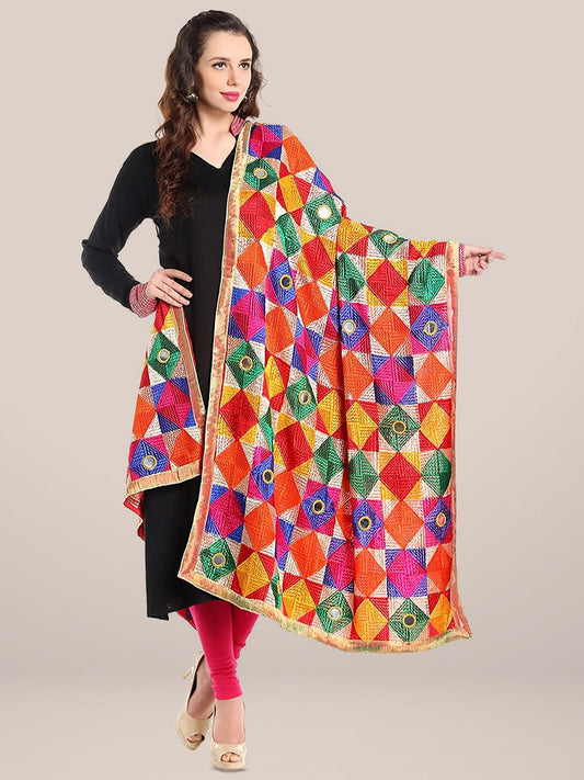 Multicoloured Phulkari  Chiffon Dupatta freeshipping - Dupatta Bazaar