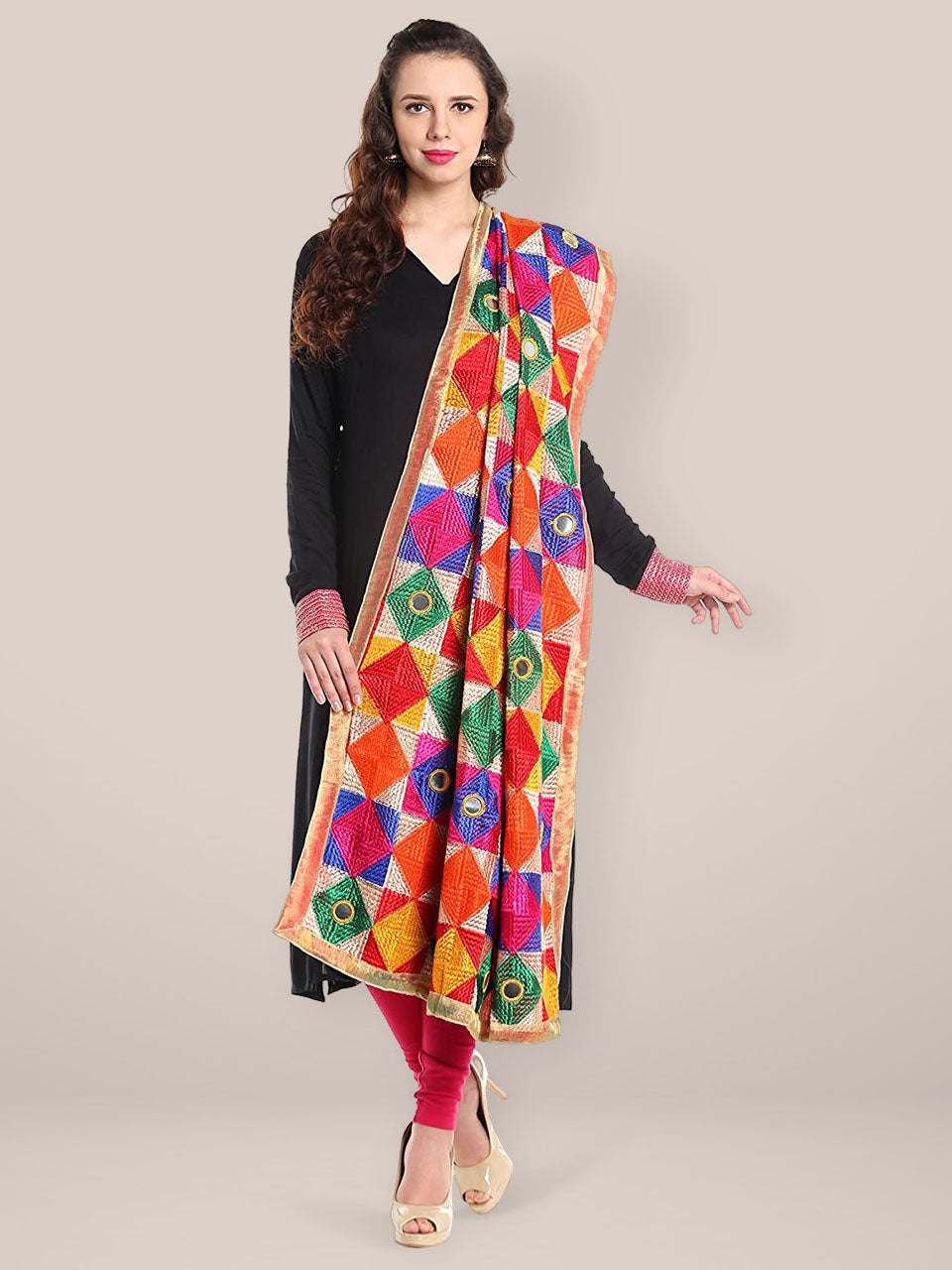 Multicoloured Phulkari  Chiffon Dupatta freeshipping - Dupatta Bazaar