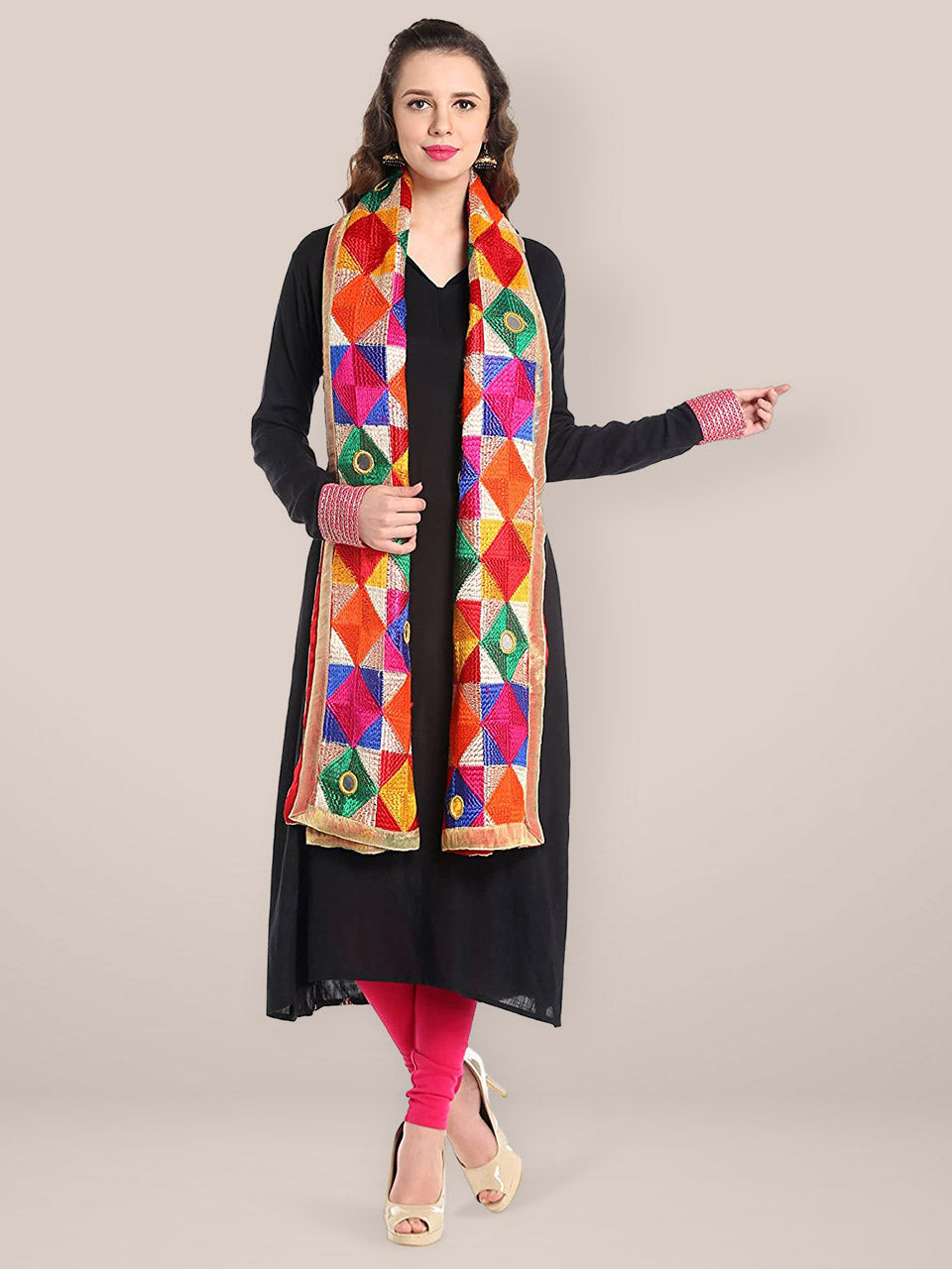 Multicoloured Phulkari  Chiffon Dupatta freeshipping - Dupatta Bazaar
