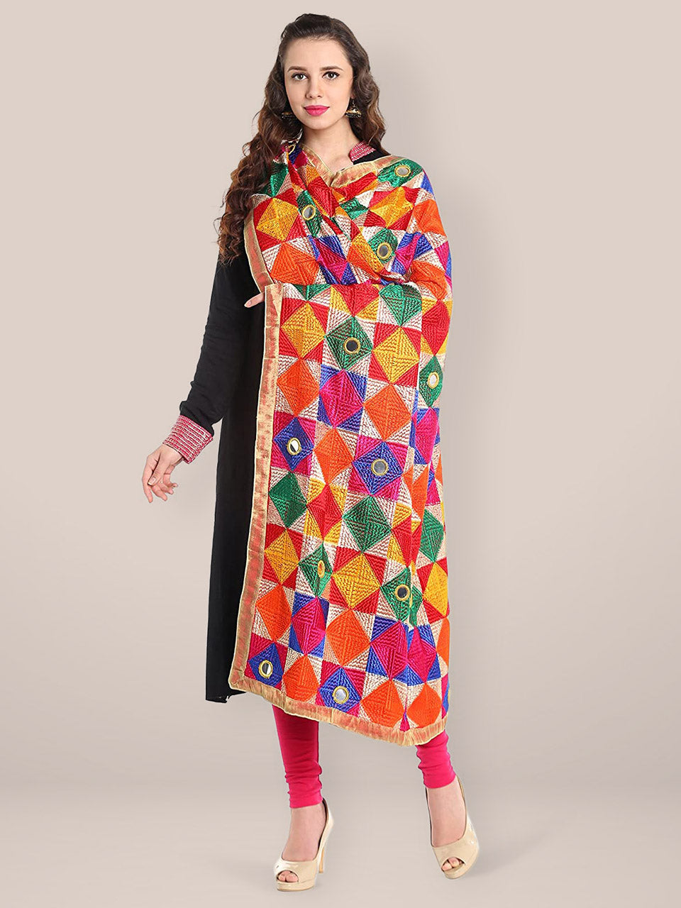 Multicoloured Phulkari  Chiffon Dupatta freeshipping - Dupatta Bazaar