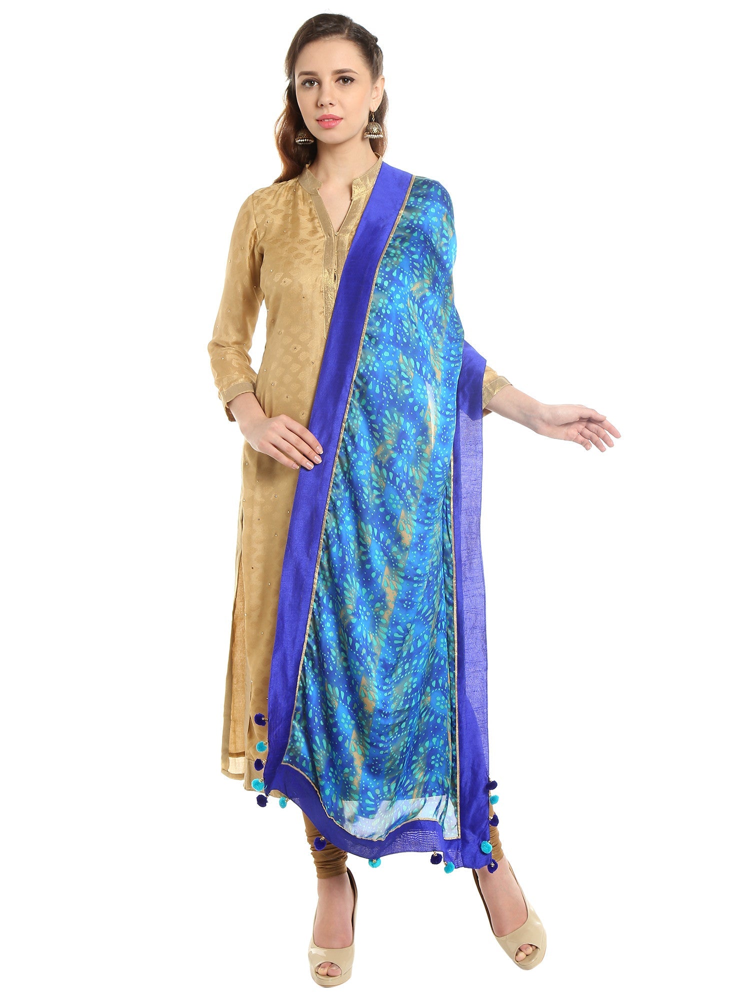 Dupatta Bazaar Woman's Satin Crepe Blue Batik Print Dupatta - Dupatta Bazaar
