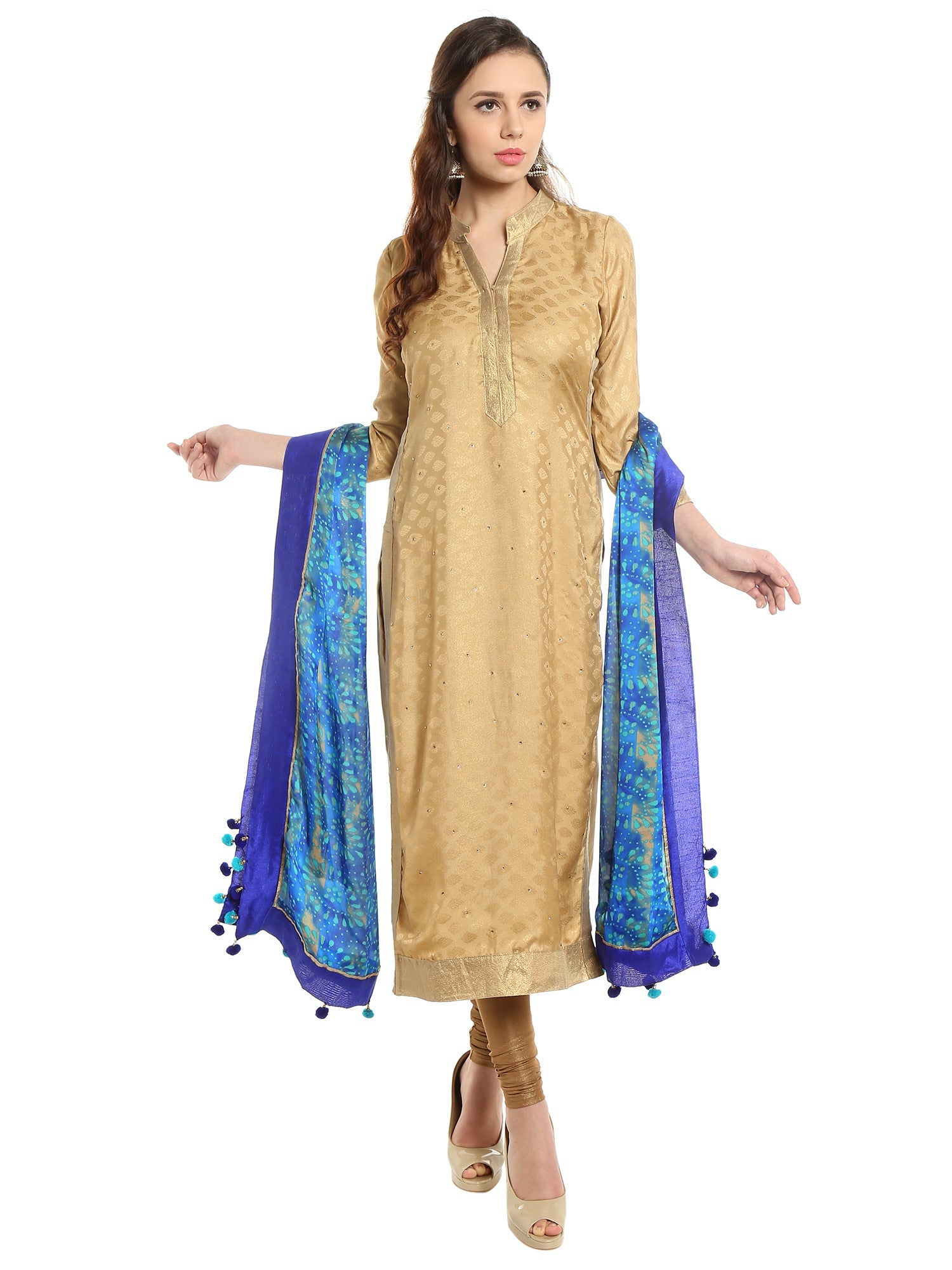 Dupatta Bazaar Woman's Satin Crepe Blue Batik Print Dupatta - Dupatta Bazaar