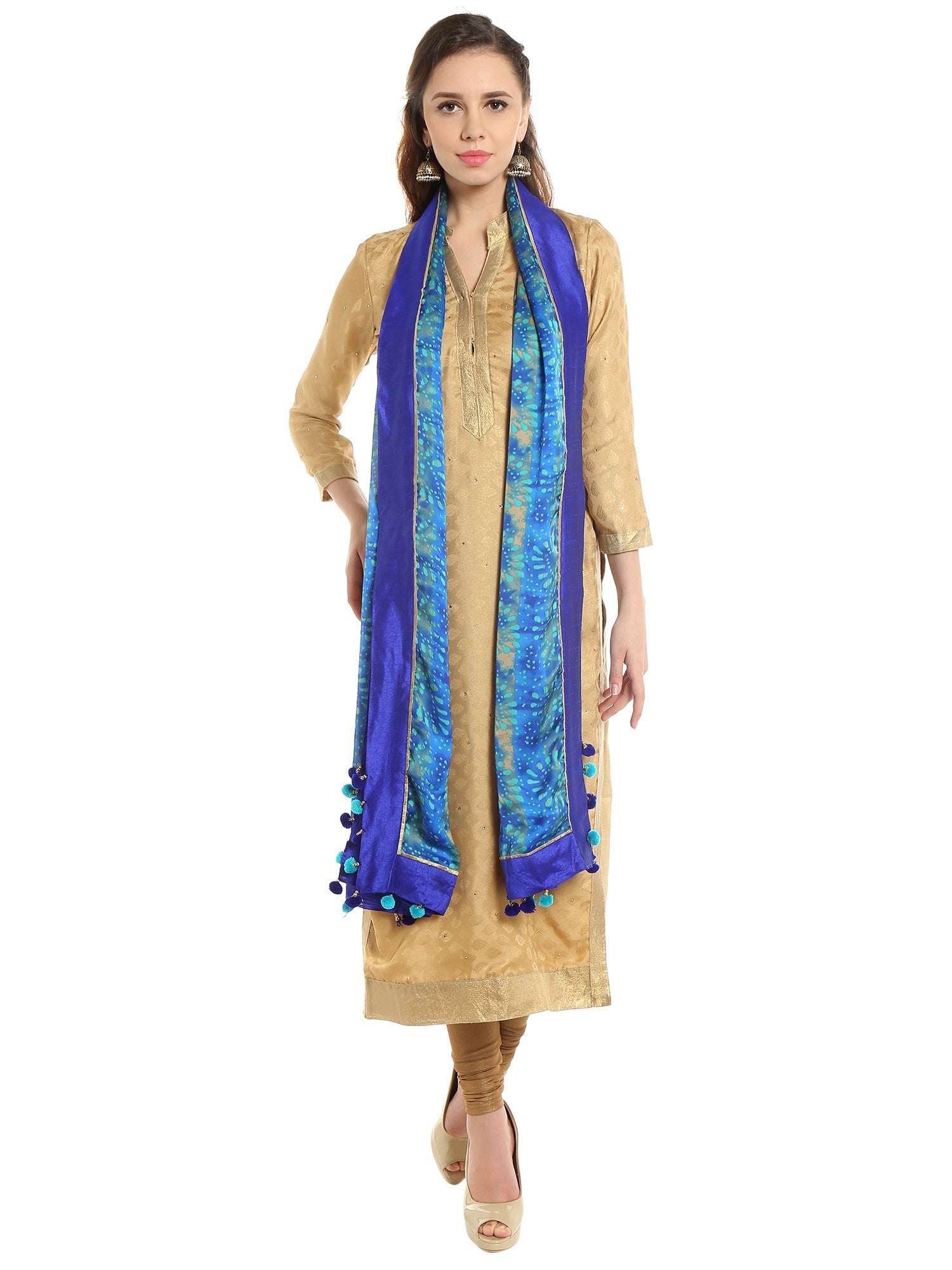 Dupatta Bazaar Woman's Satin Crepe Blue Batik Print Dupatta - Dupatta Bazaar