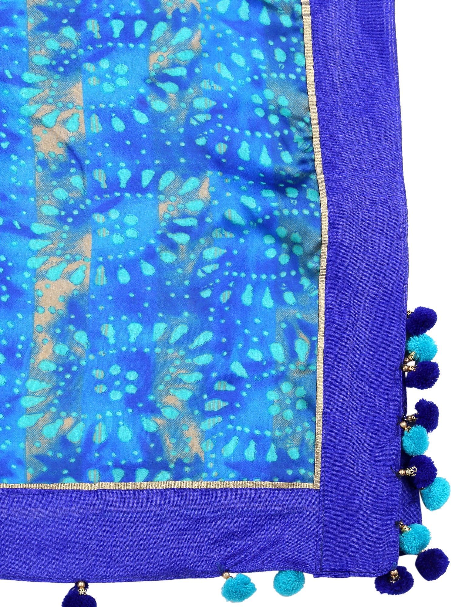 Dupatta Bazaar Woman's Satin Crepe Blue Batik Print Dupatta - Dupatta Bazaar