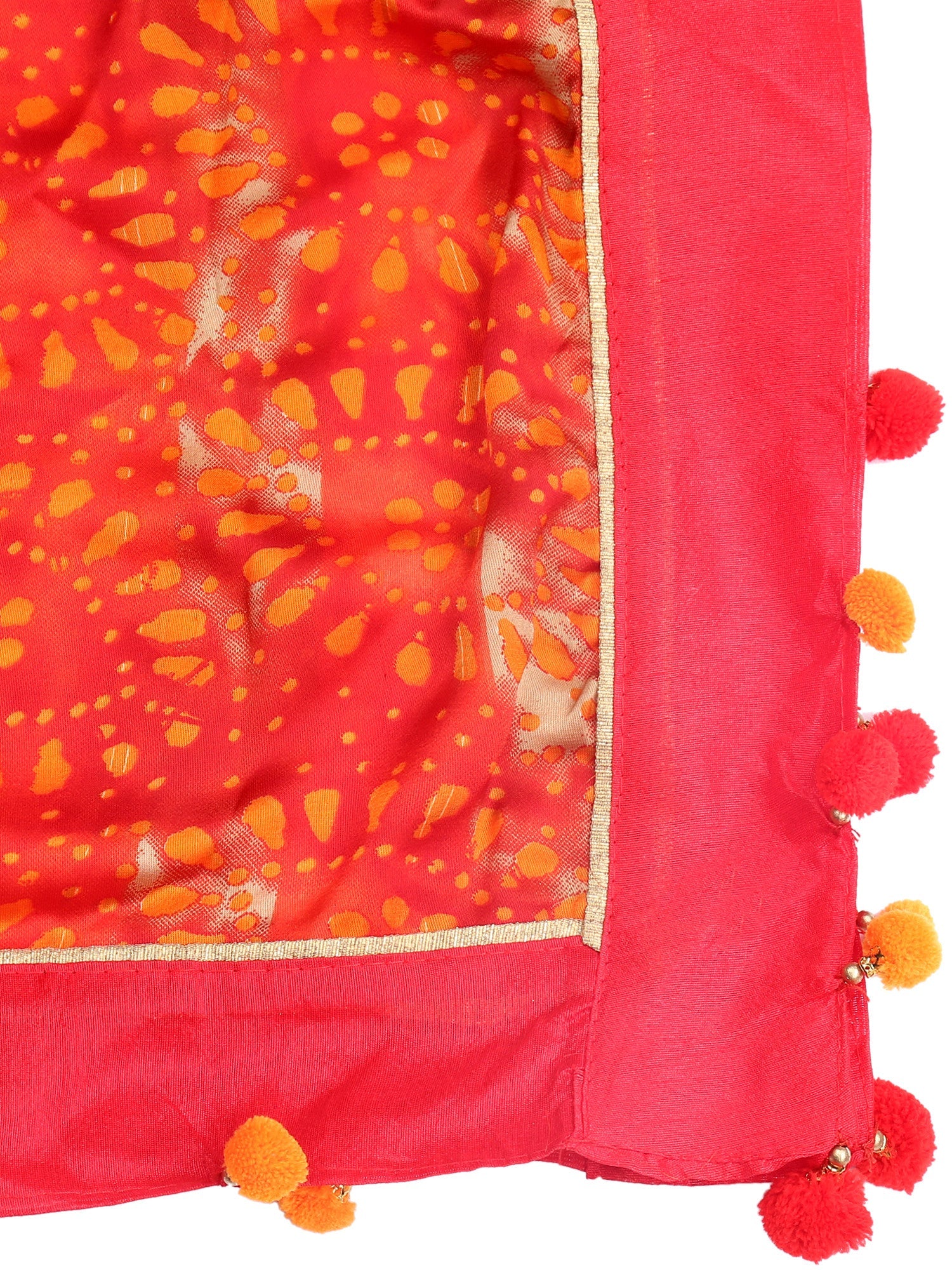 Dupatta Bazaar Woman's Satin Crepe Red and Orange Batik Print Dupatta - Dupatta Bazaar