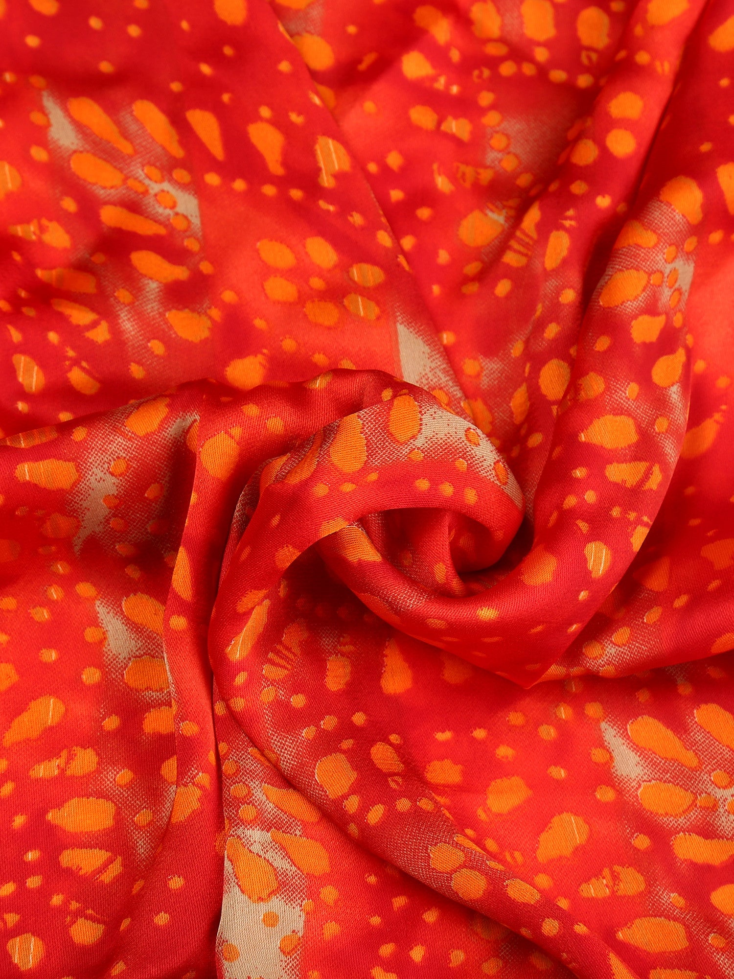 Dupatta Bazaar Woman's Satin Crepe Red and Orange Batik Print Dupatta - Dupatta Bazaar