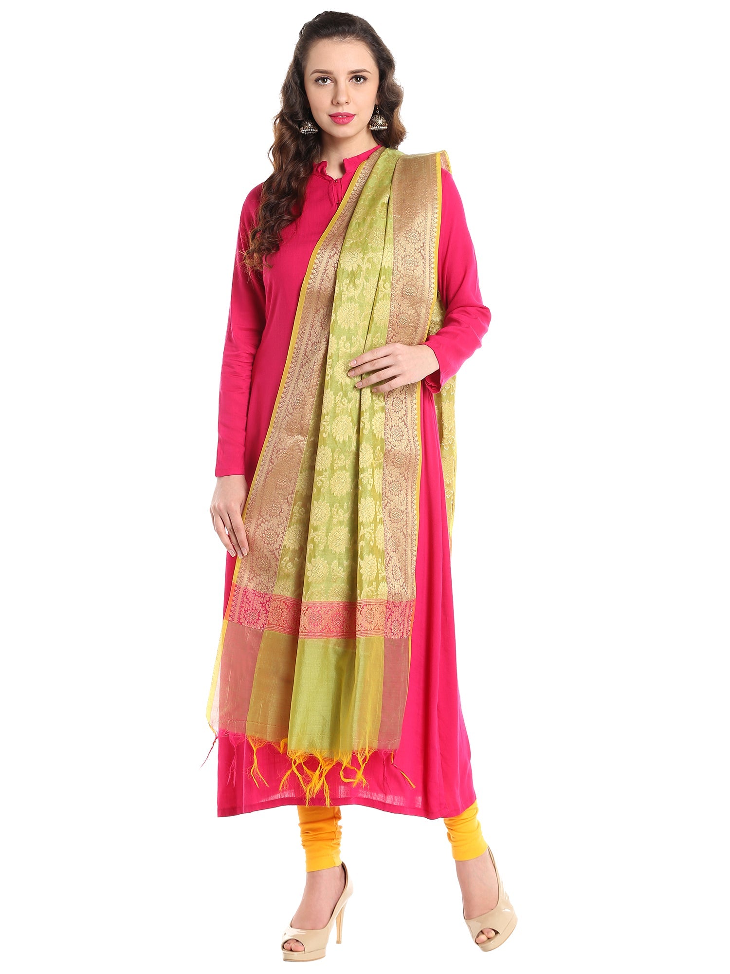 Dupatta Bazaar Woman's Benarasi Woven Green Silk Dupatta - Dupatta Bazaar