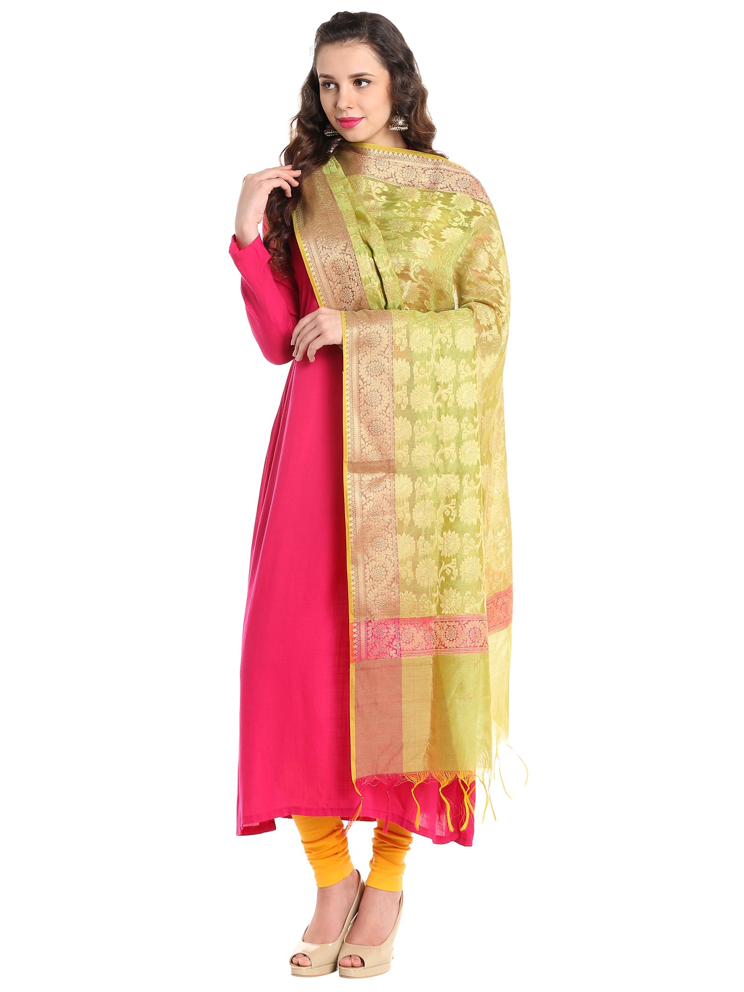 Dupatta Bazaar Woman's Benarasi Woven Green Silk Dupatta - Dupatta Bazaar
