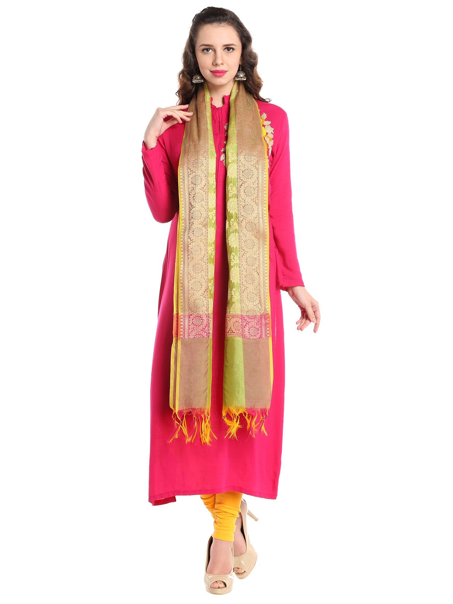 Dupatta Bazaar Woman's Benarasi Woven Green Silk Dupatta - Dupatta Bazaar