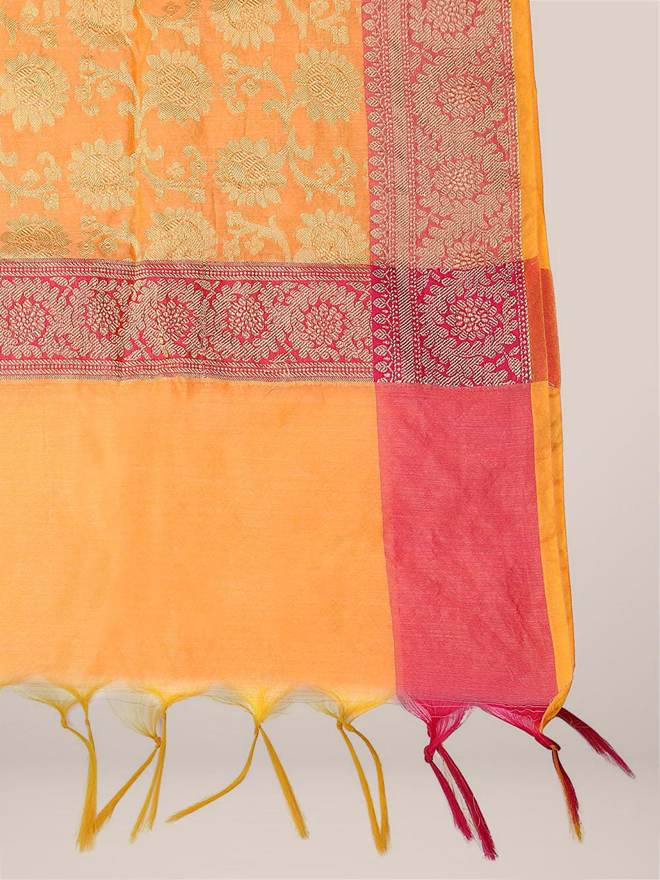 Banarasi Silk Woven Orange & Gold dupatta freeshipping - Dupatta Bazaar
