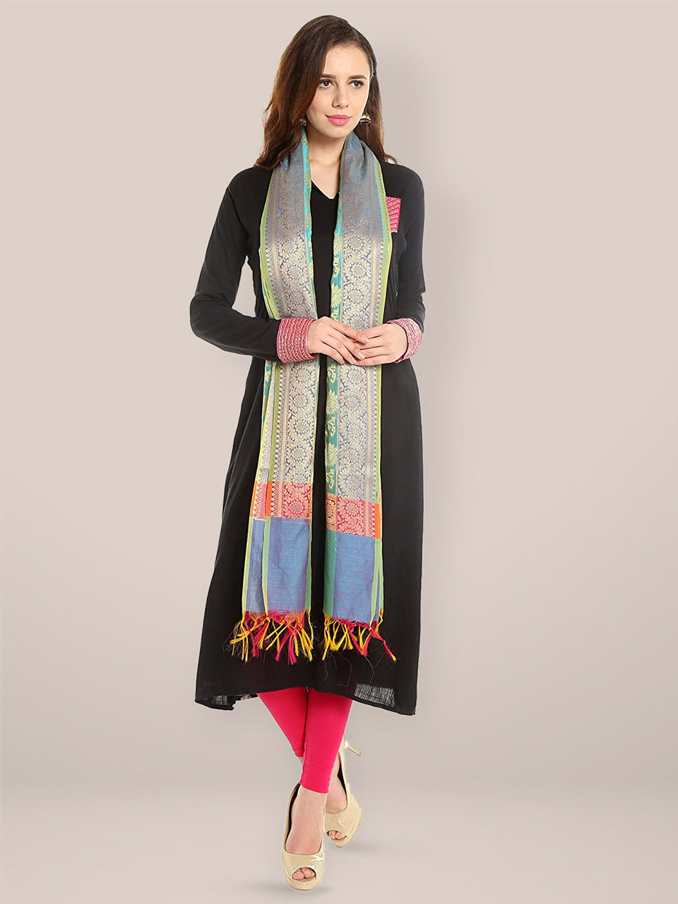 Aqua Blue & Gold Banarsi Silk Dupatta freeshipping - Dupatta Bazaar