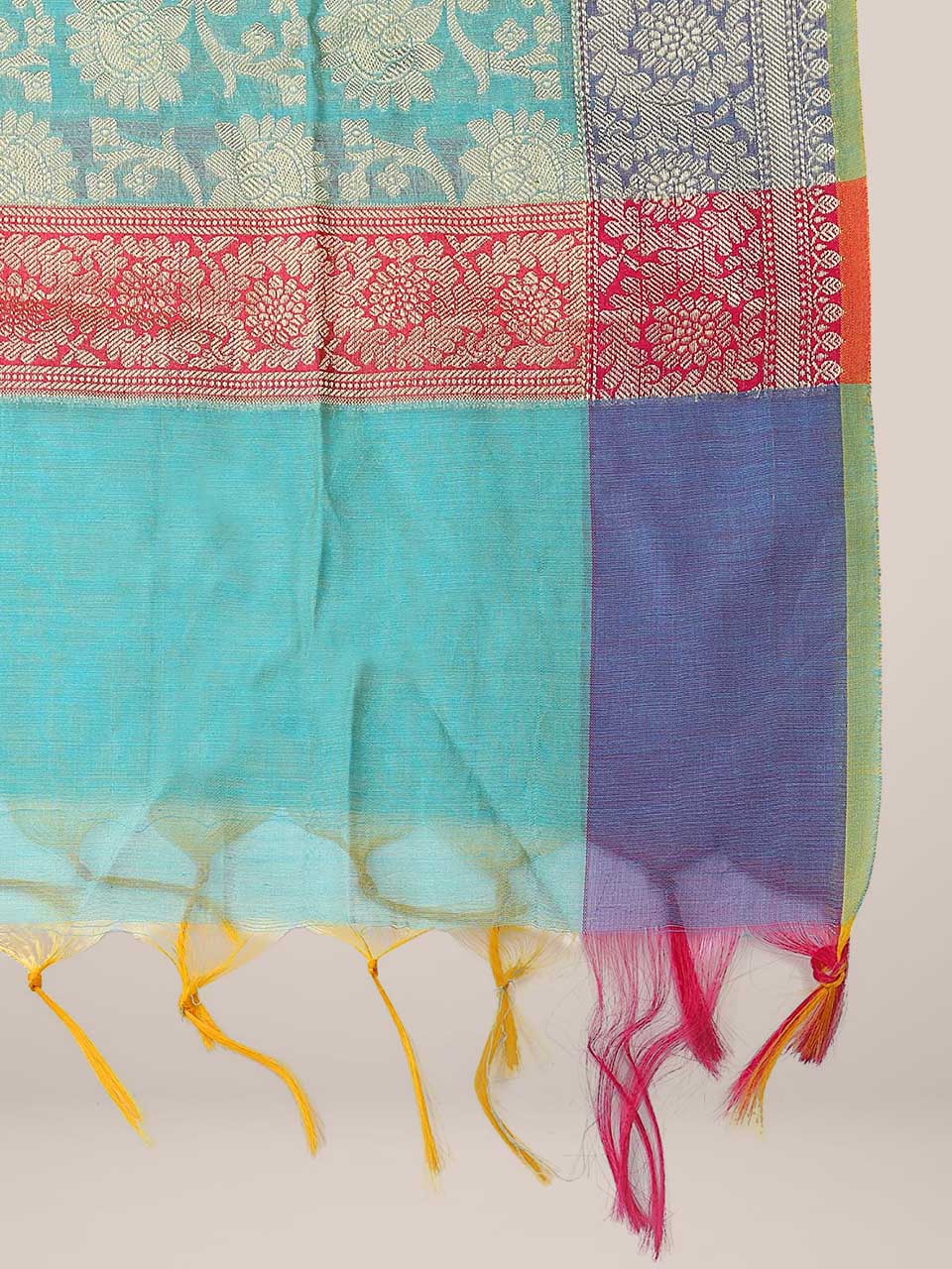 Aqua Blue & Gold Banarsi Silk Dupatta freeshipping - Dupatta Bazaar