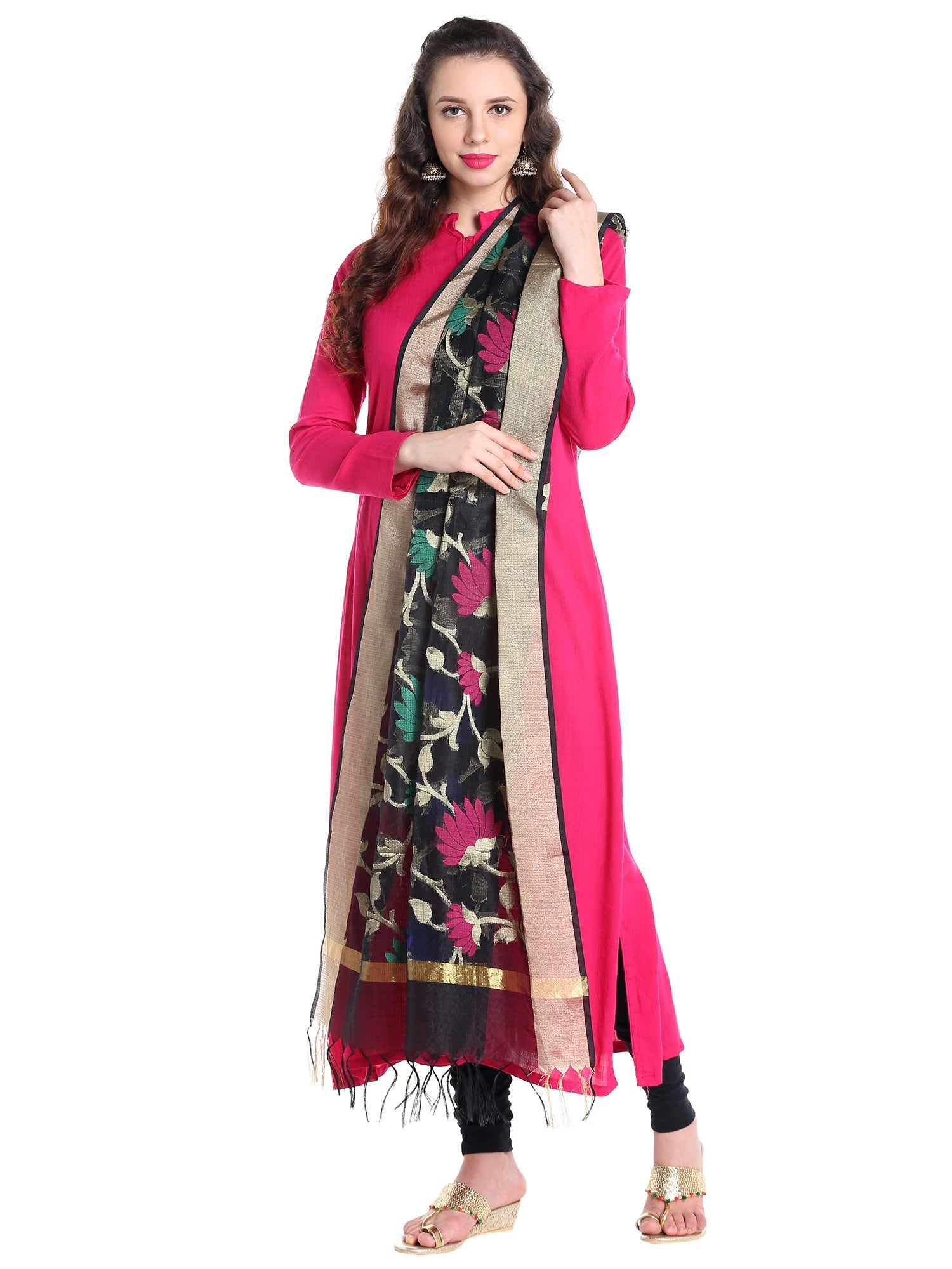 Dupatta Bazaar Women's Benarasi Silk Woven Black & Multicoloured dupatta - Dupatta Bazaar
