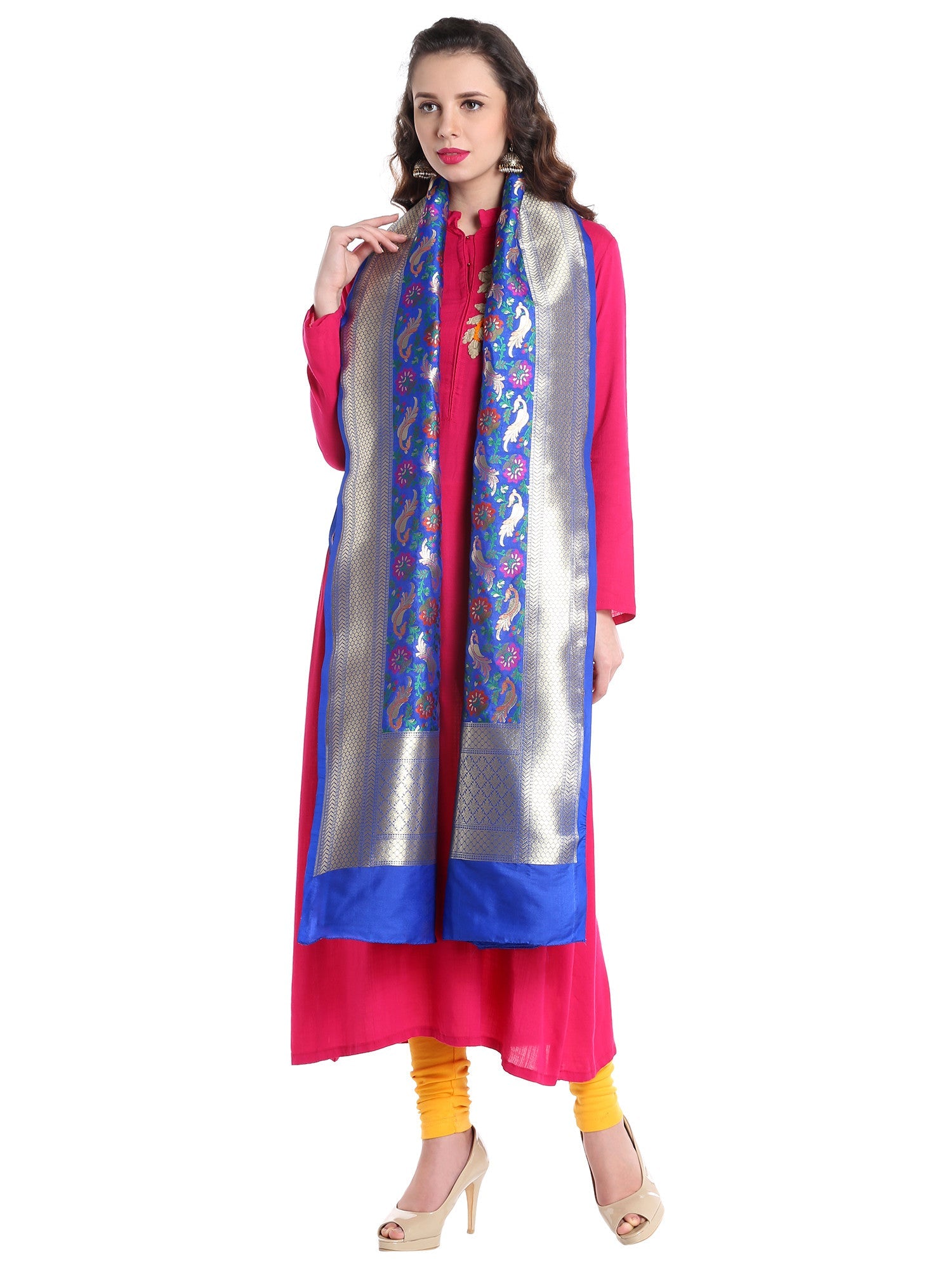 Dupatta Bazaar Women's Pure Benarasi Woven Katan Silk Blue & Multicoloured dupatta - Dupatta Bazaar