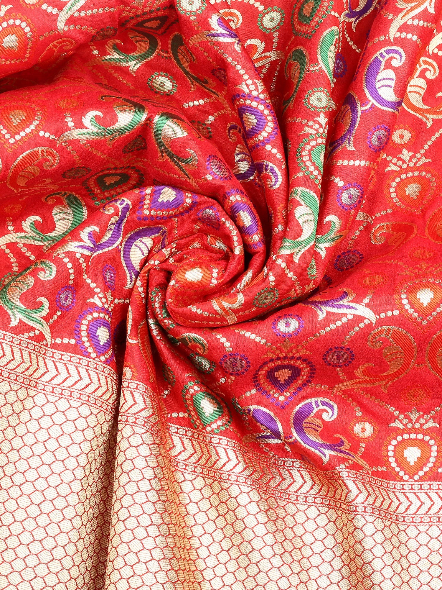 Dupatta Bazaar Women's Pure Benarasi Woven Katan Silk Red, Gold & Multicoloured dupatta - Dupatta Bazaar