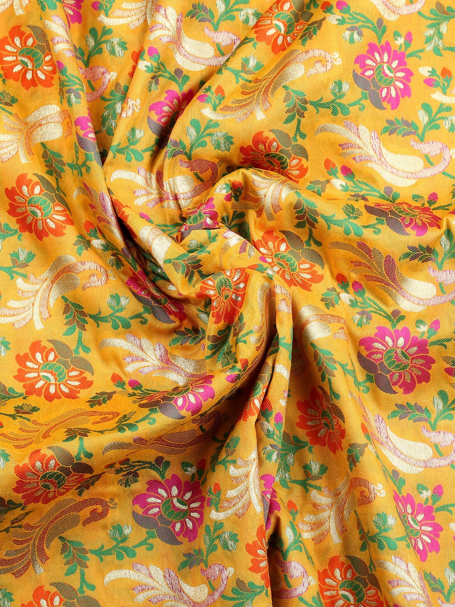 Dupatta Bazaar Women's Pure Benarasi Woven Katan Silk Mustard, Gold & Multicoloured dupatta - Dupatta Bazaar