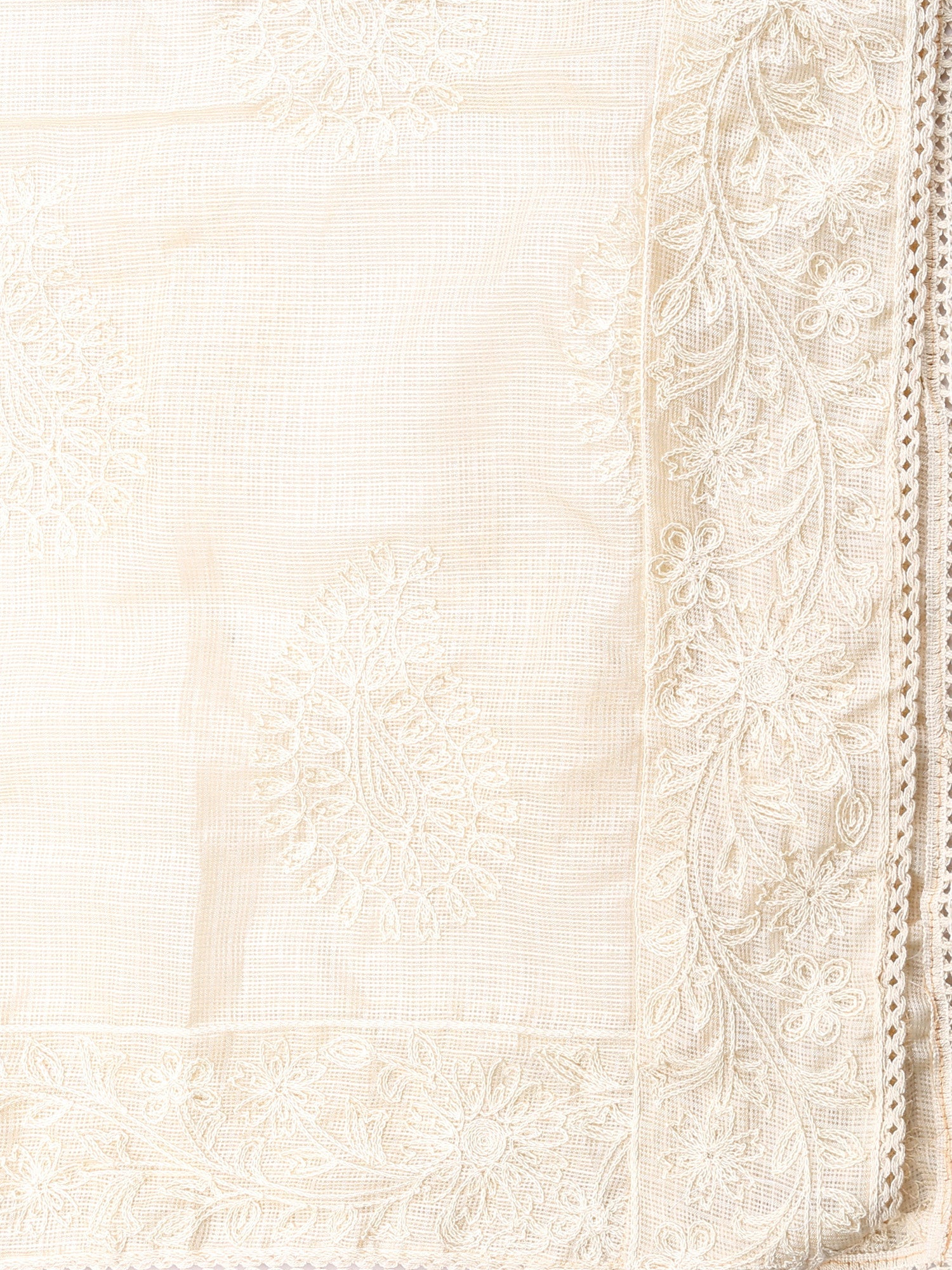 Dupatta Bazaar Women's Embroidered Ivory Cotton Kota Doria dupatta - Dupatta Bazaar