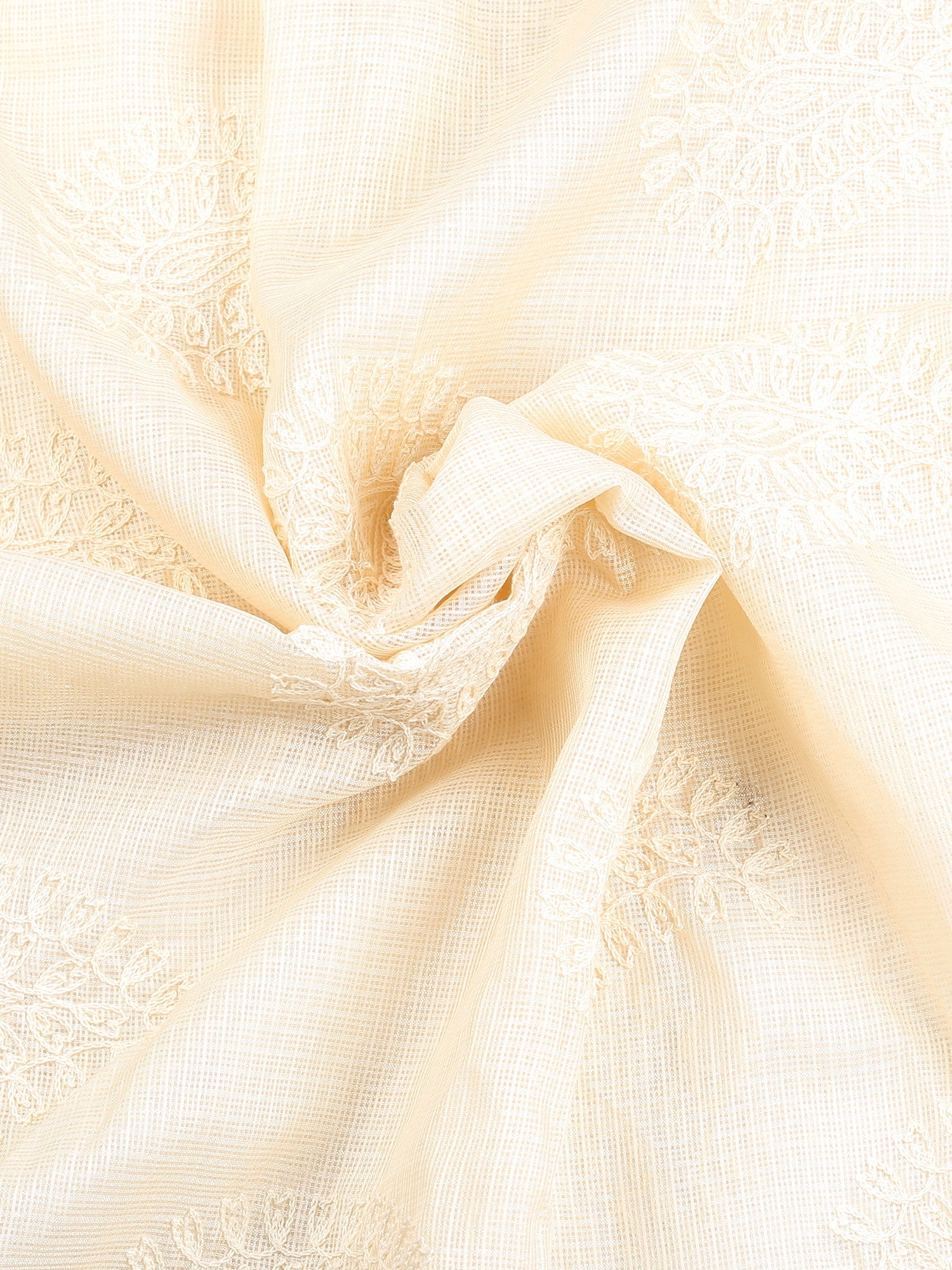 Dupatta Bazaar Women's Embroidered Ivory Cotton Kota Doria dupatta - Dupatta Bazaar