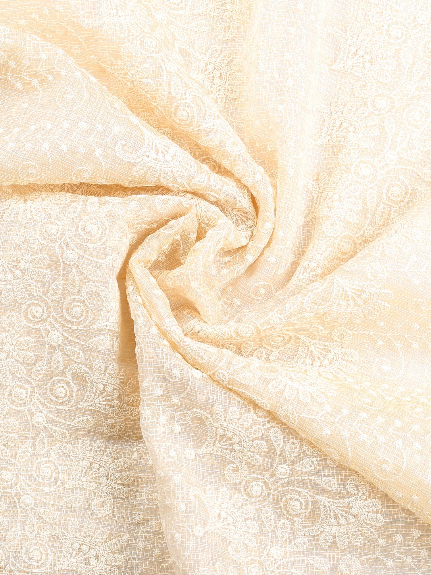 Dupatta Bazaar Women's Off white Cotton Kota Doria dupatta with Lucknowi Embroidery - Dupatta Bazaar