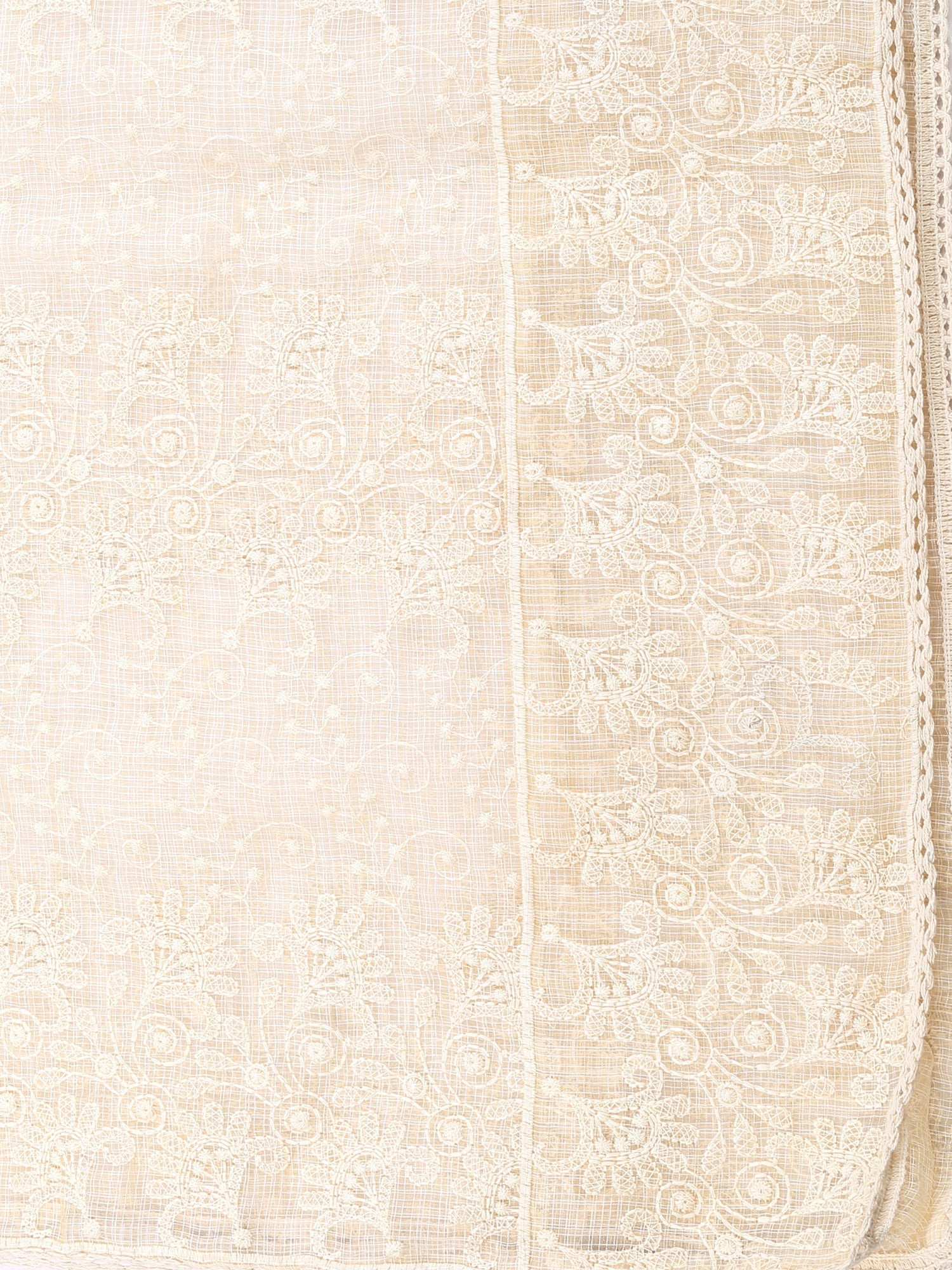 Dupatta Bazaar Women's Off white Cotton Kota Doria dupatta with Lucknowi Embroidery - Dupatta Bazaar