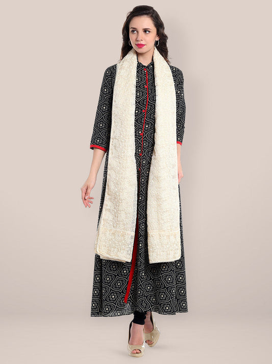 Off White  Dupatta with Lucknowi Embroidery freeshipping - Dupatta Bazaar