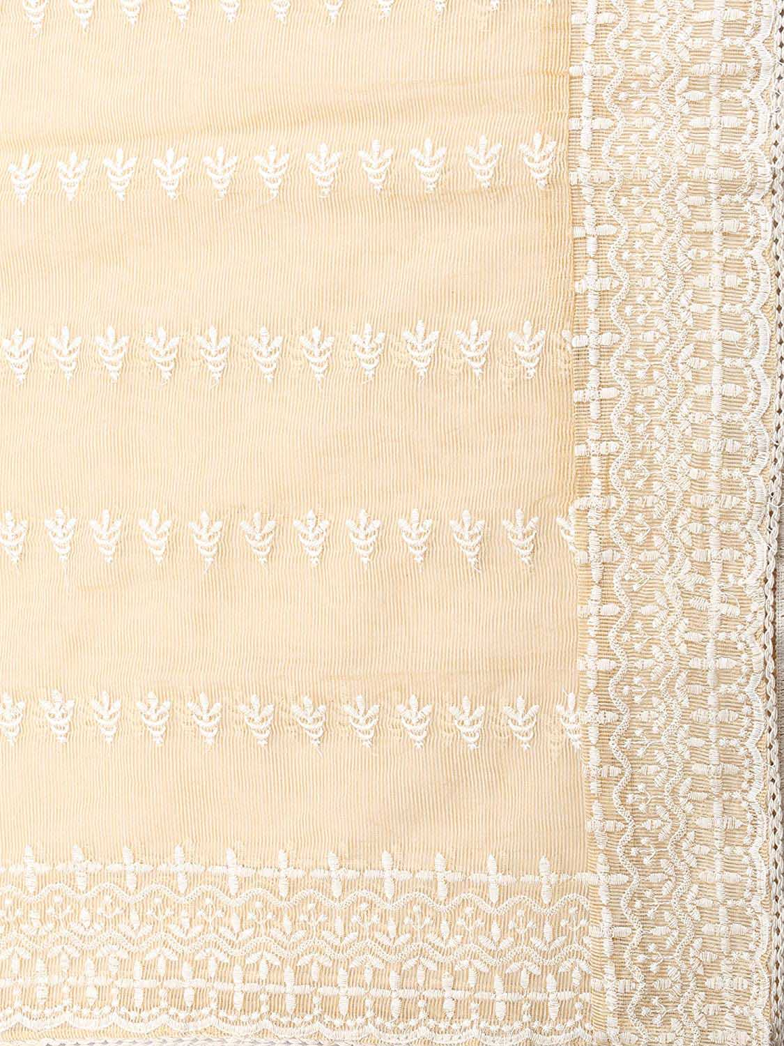 Ivory Kota Doria Lucknowi Dupatta freeshipping - Dupatta Bazaar