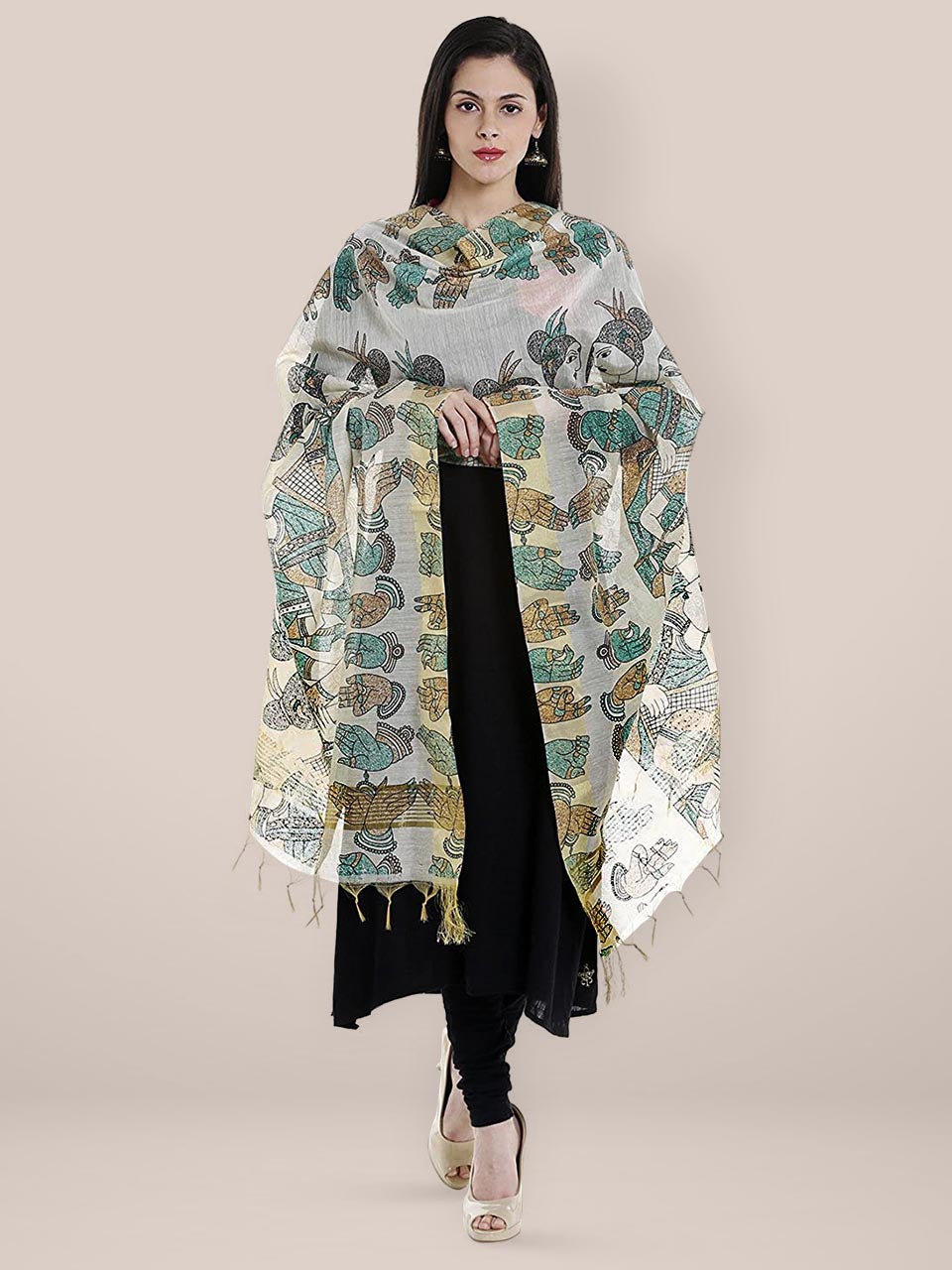 Green Cotton Silk Printed Dupatta freeshipping - Dupatta Bazaar