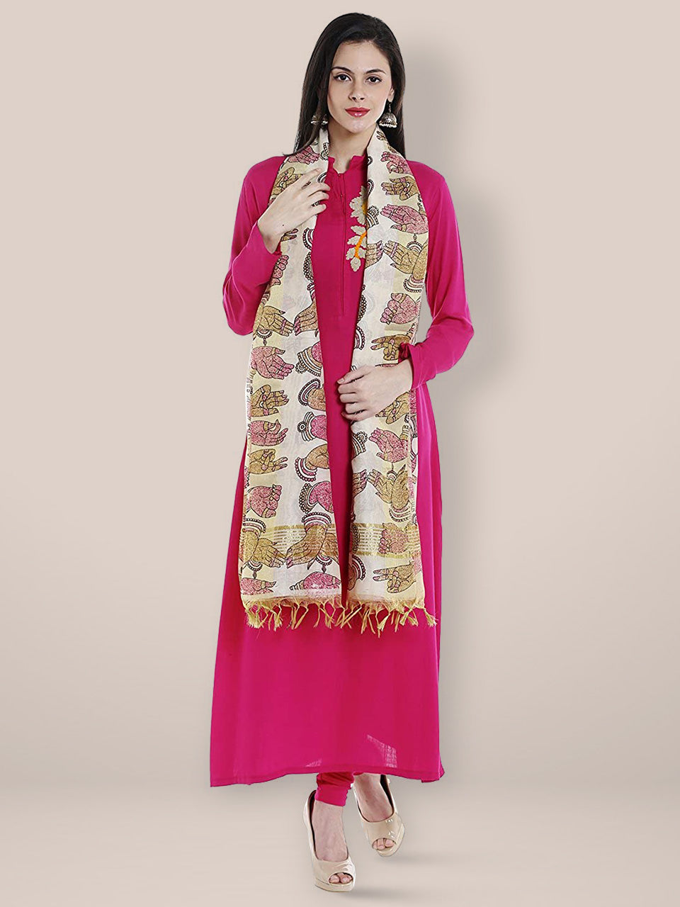Pink  Cotton Silk Printed Dupatta freeshipping - Dupatta Bazaar