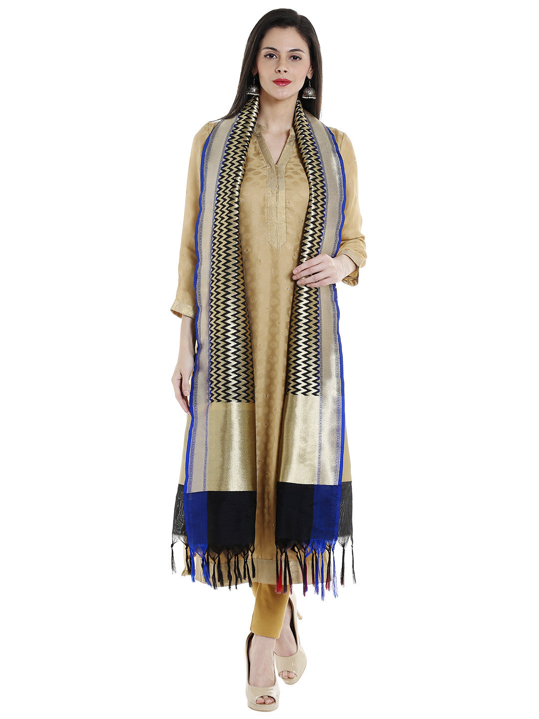 Dupatta Bazaar Woman's Black & Gold Woven Banarasi Silk Dupatta - Dupatta Bazaar