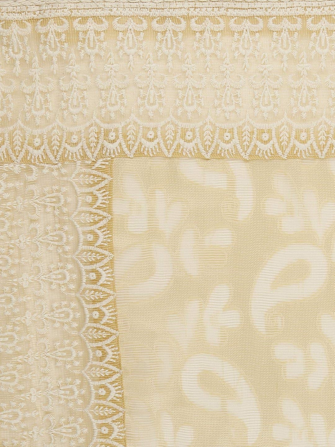 Dupatta Bazaar Woman's Super Net Off White Dupatta with self design and embroidery on the border. - Dupatta Bazaar