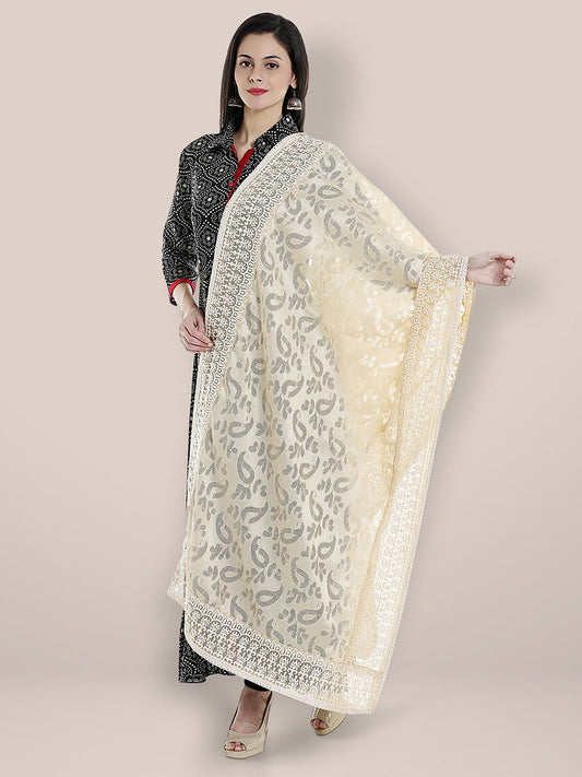 Off White Embroidered  Dupatta freeshipping - Dupatta Bazaar
