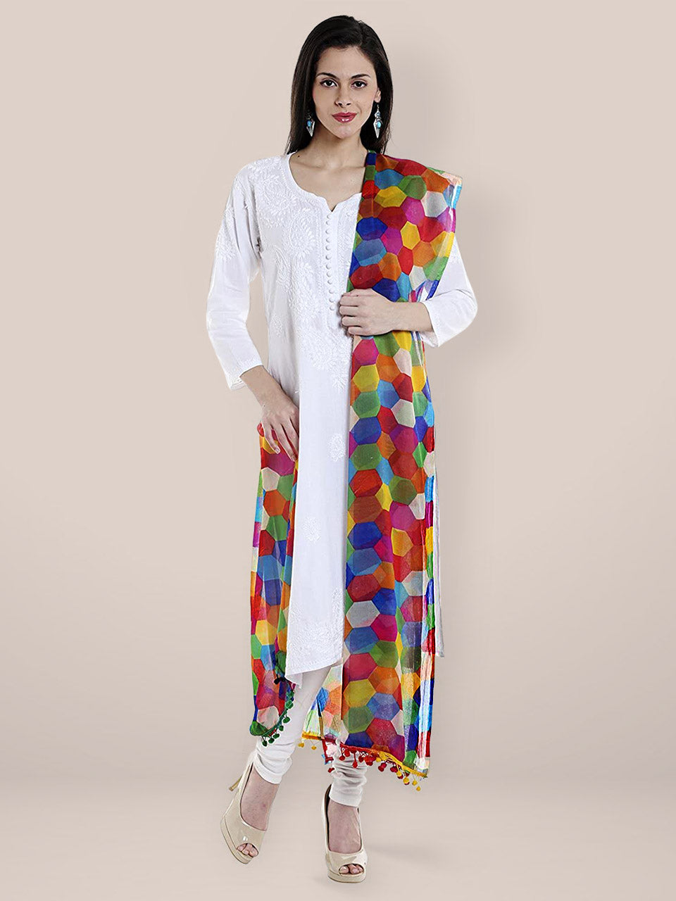 Multicoloured Printed Chiffon Dupatta freeshipping - Dupatta Bazaar