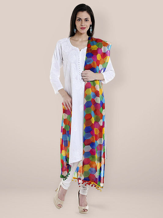 Multicoloured Printed Chiffon Dupatta freeshipping - Dupatta Bazaar