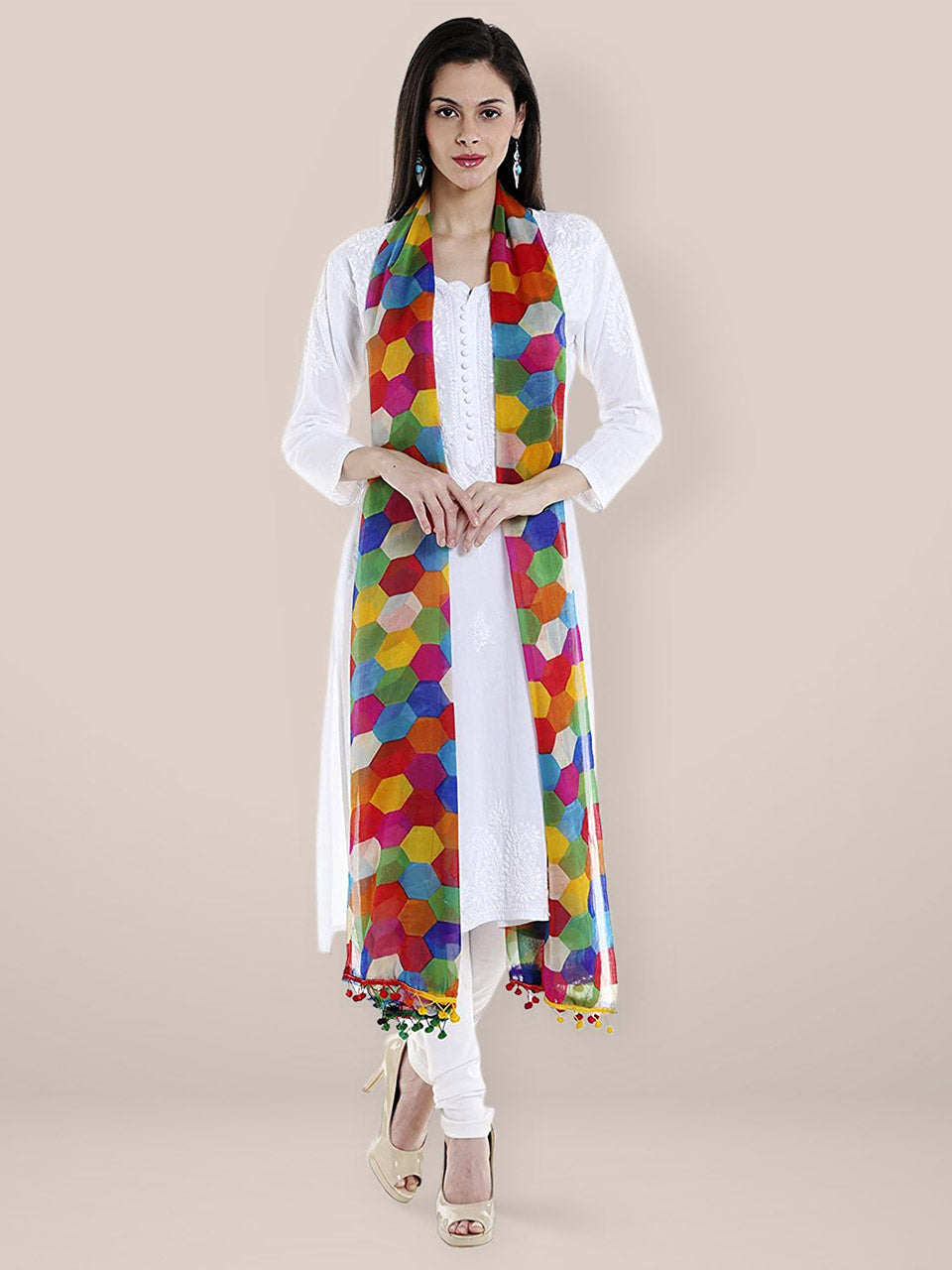 Multicoloured Printed Chiffon Dupatta freeshipping - Dupatta Bazaar
